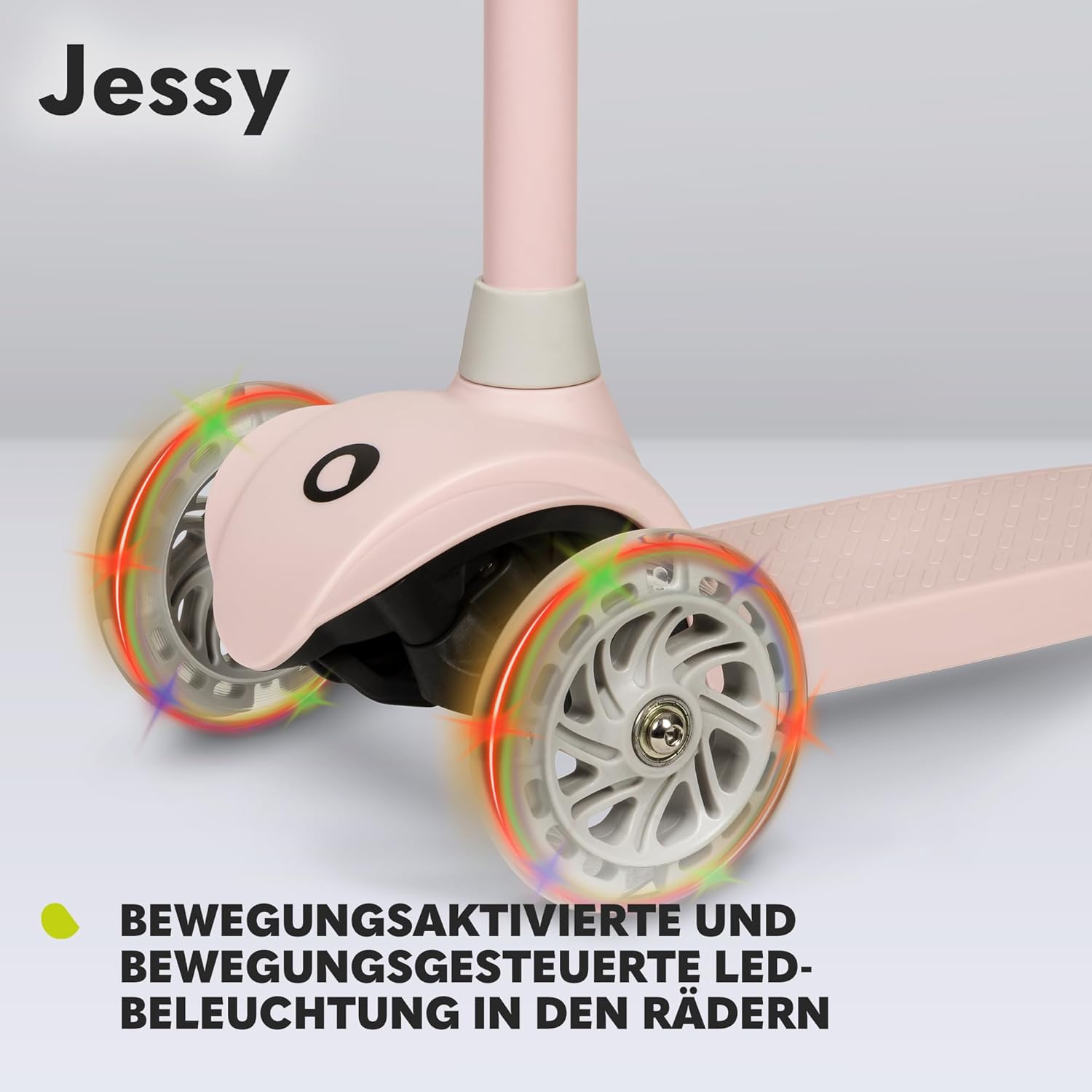 Detalle de LIONELO Jessy Premium Dreirad-Kinderroller mit LED-Rädern – höhenverstellbar, sicher & faltbar
