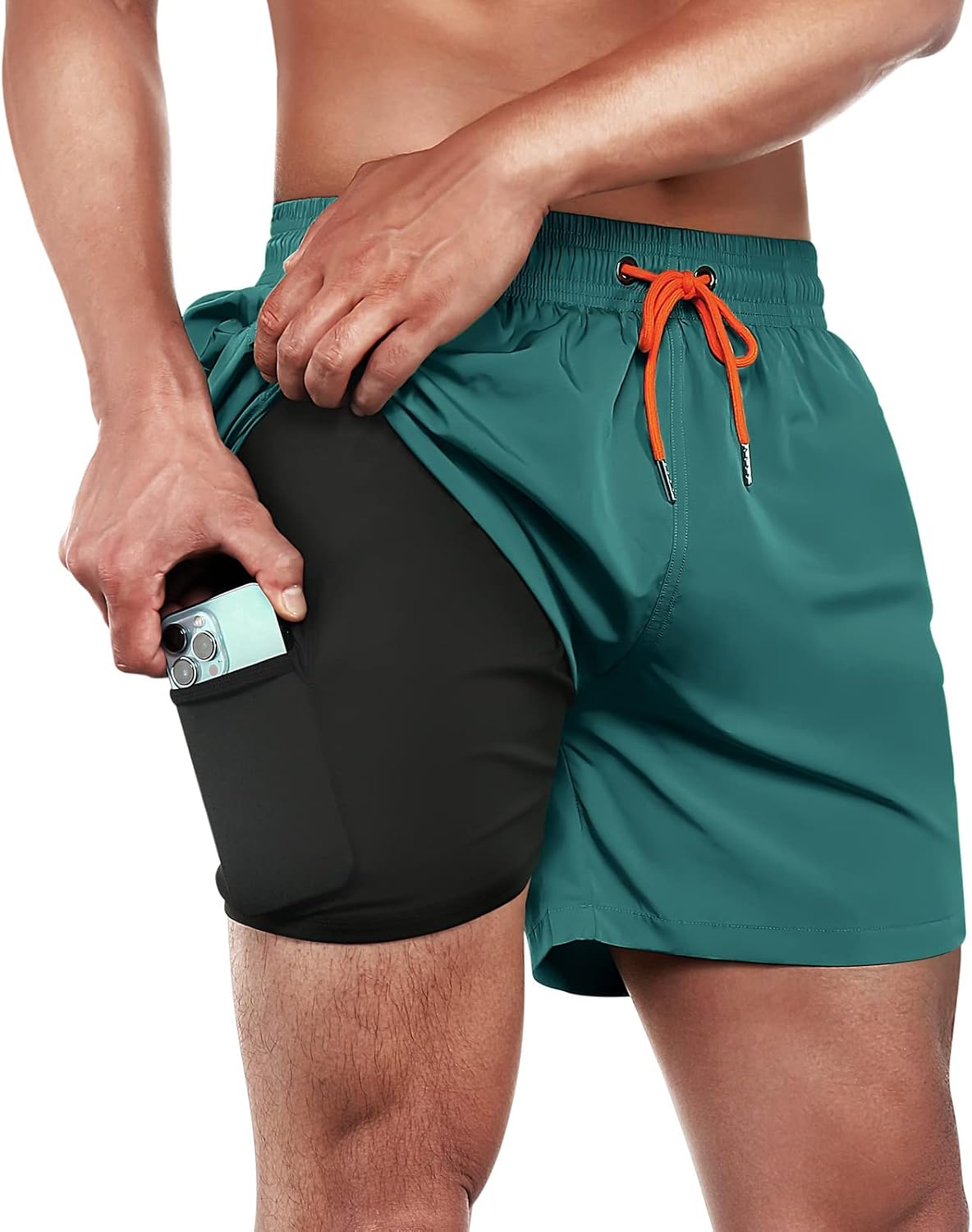 Detalle de BRISIRA 5-Inch Swim Trunks with Compression Liner and Zipper Pockets