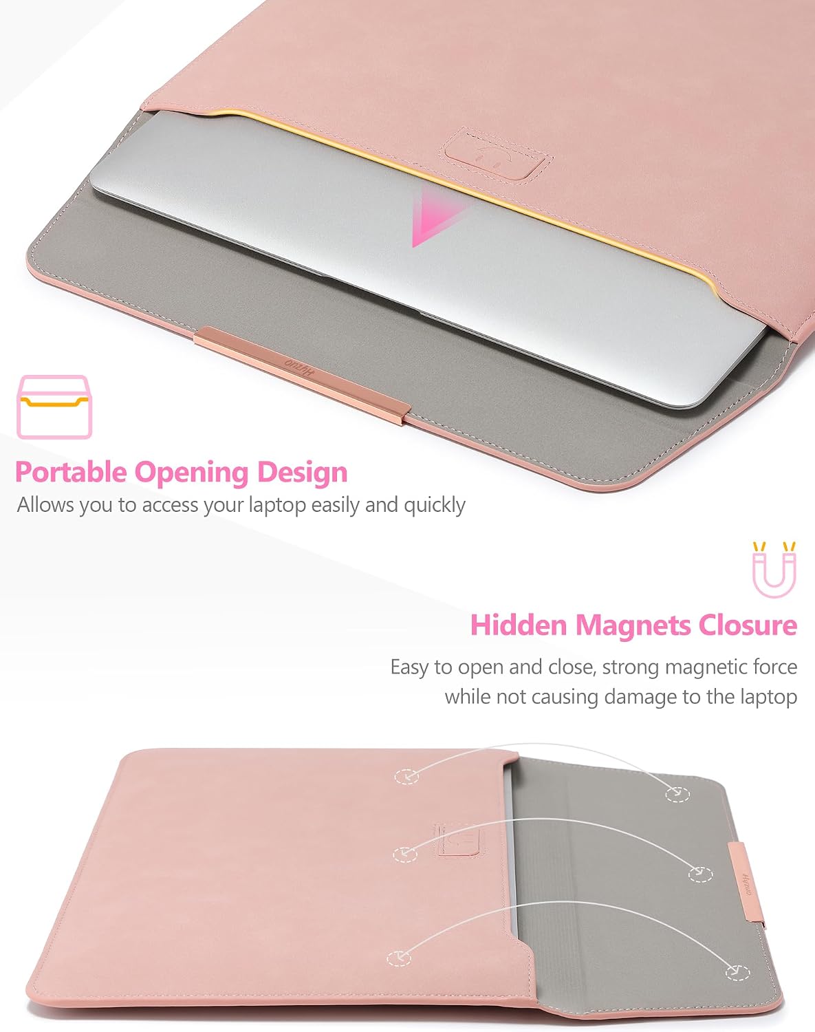 Detalle 2 de HYZUO 15 Zoll Laptop-Hülle mit Ständer und Zubehörtasche (rosa, Smiley)