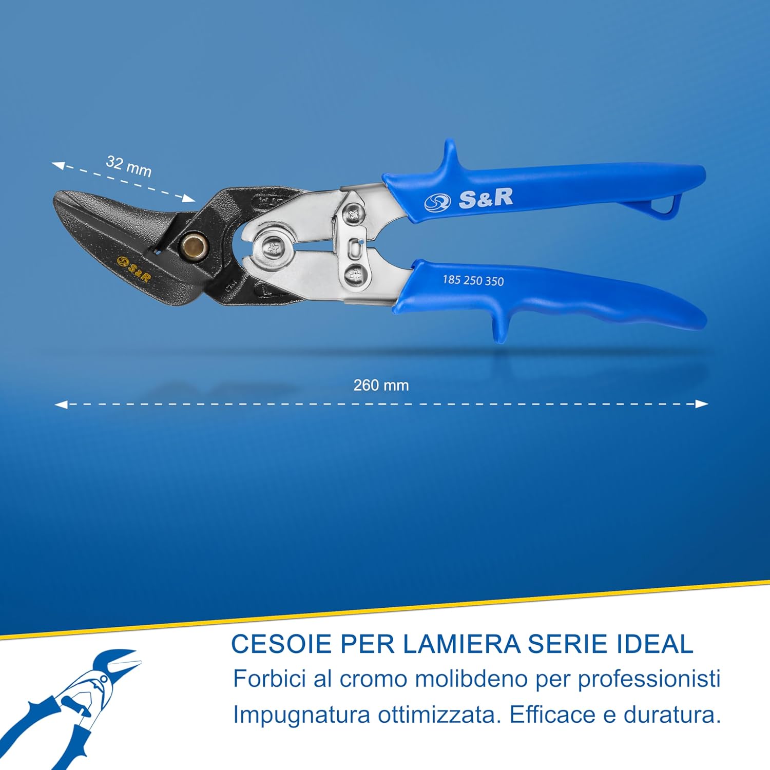 Thumbnail 1 de S&R Cesoie per Lamiera Professionali 260 mm – taglio a sinistra, lame 32 mm, acciaio HRC 60-62