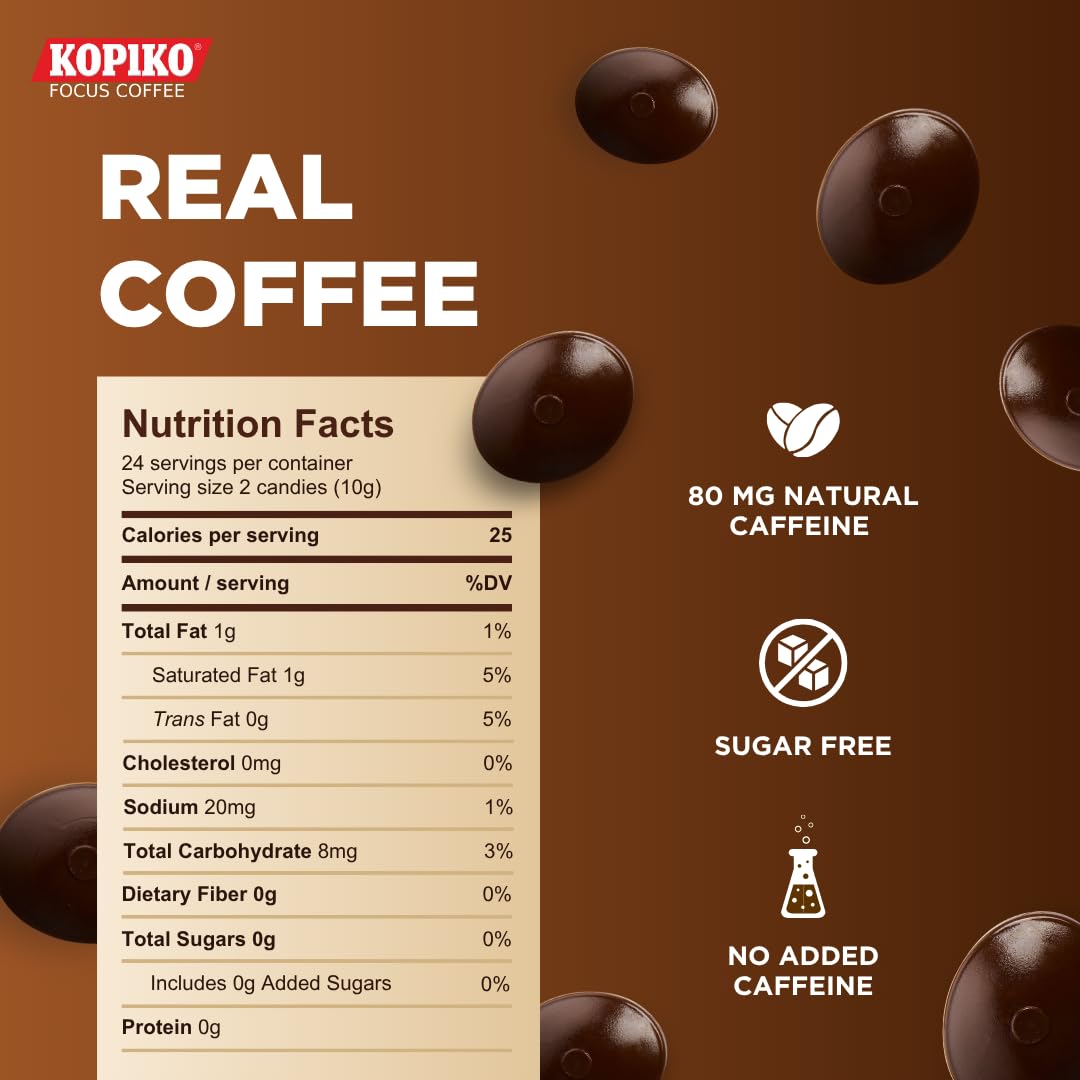Detalle 2 de Kopiko Focus Coffee Candy, Sugar-Free Caffeine Hard Candy, 6-Pack