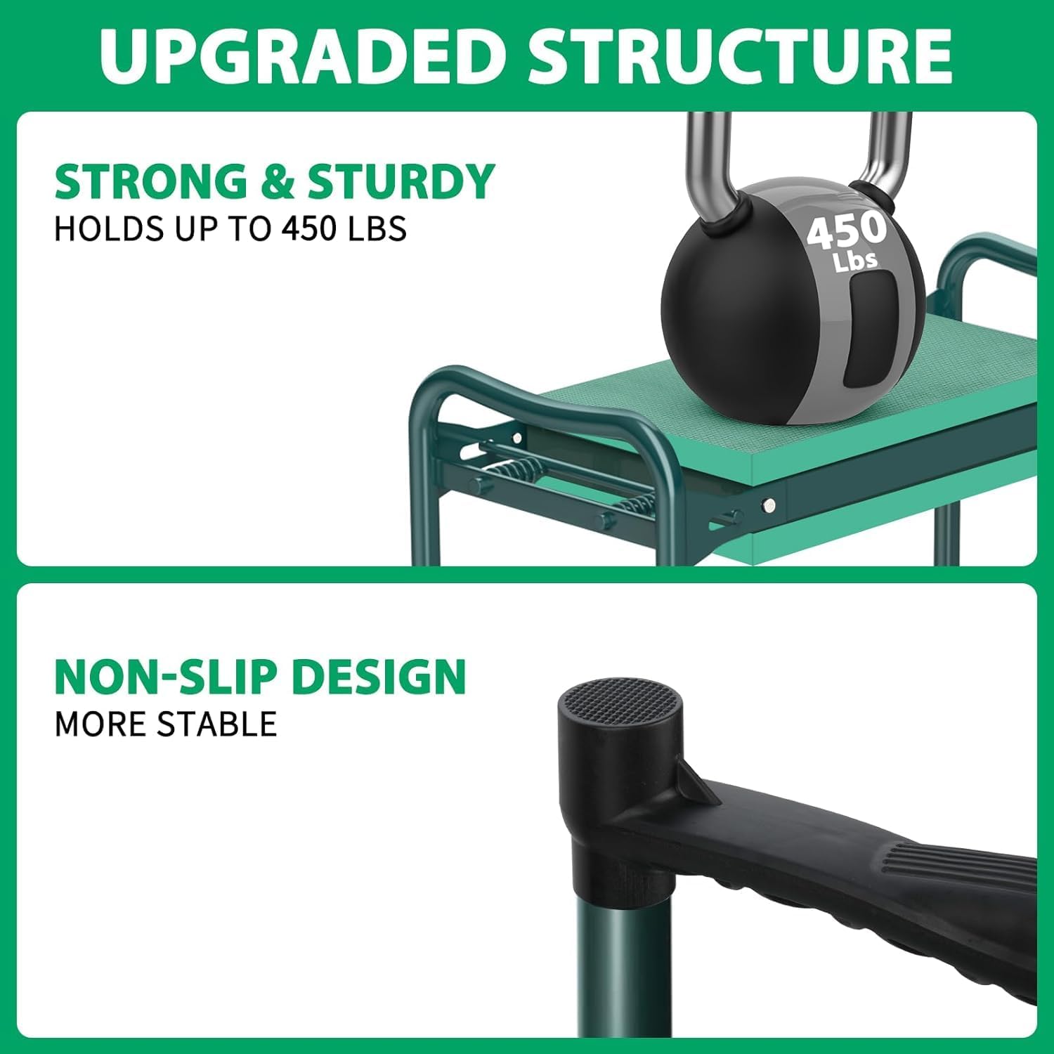 Detalle de TomCare Garden Kneeler and Seat: Wider 10.64” Pad, 400 lb Capacity, Foldable with Dual Tool Pouches