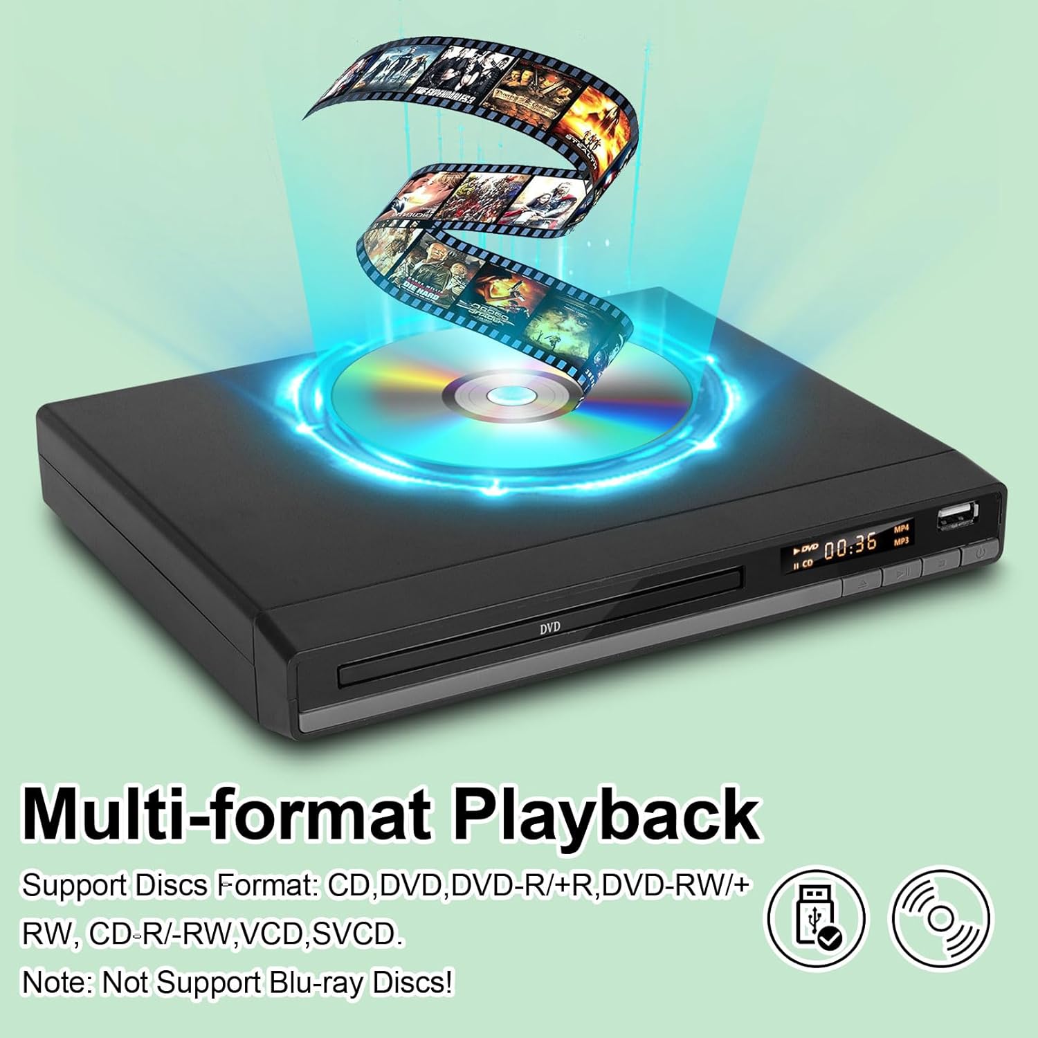 Detalle 2 de All Region Free 1080P HD DVD Player for TV