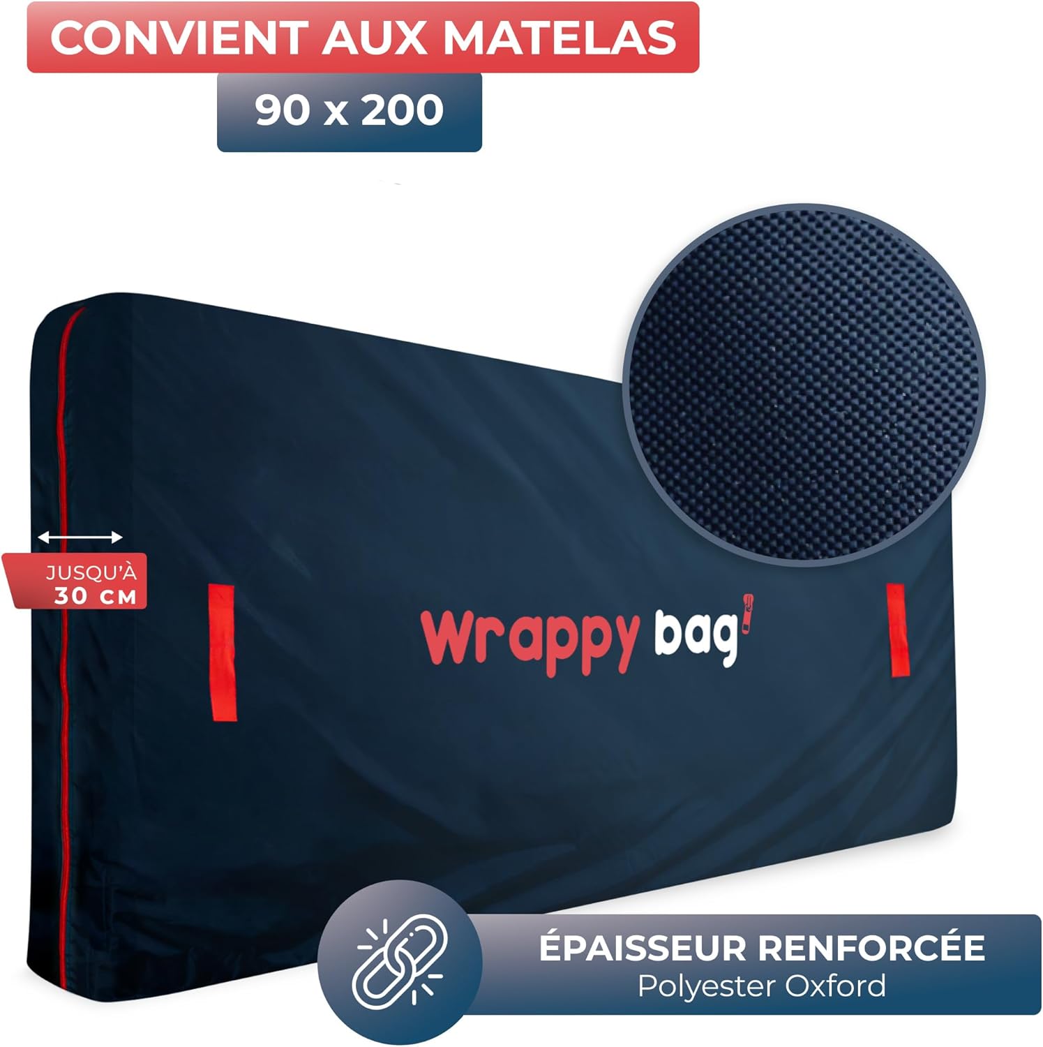 Detalle de WRAPPYBAG – Housse de Protection Imperméable en Polyester Oxford pour Matelas – 90 x 200 cm