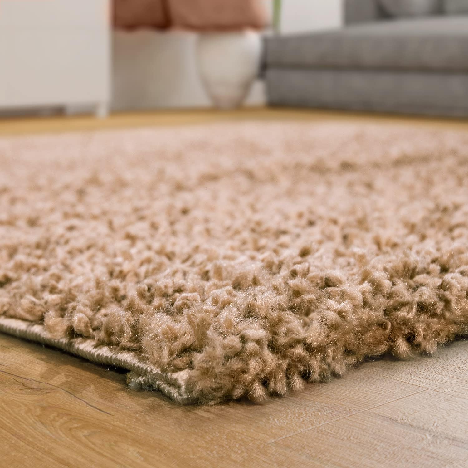 Detalle de Paco Home tapis shaggy 140x200 cm beige à poil long (30 mm)