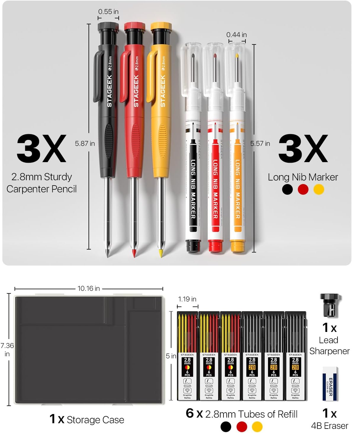 Thumbnail 6 de STAGEEK SG-ZDQB-35792 Carpenter Pencil Set, 2.8mm Leads and Deep-Hole Markers