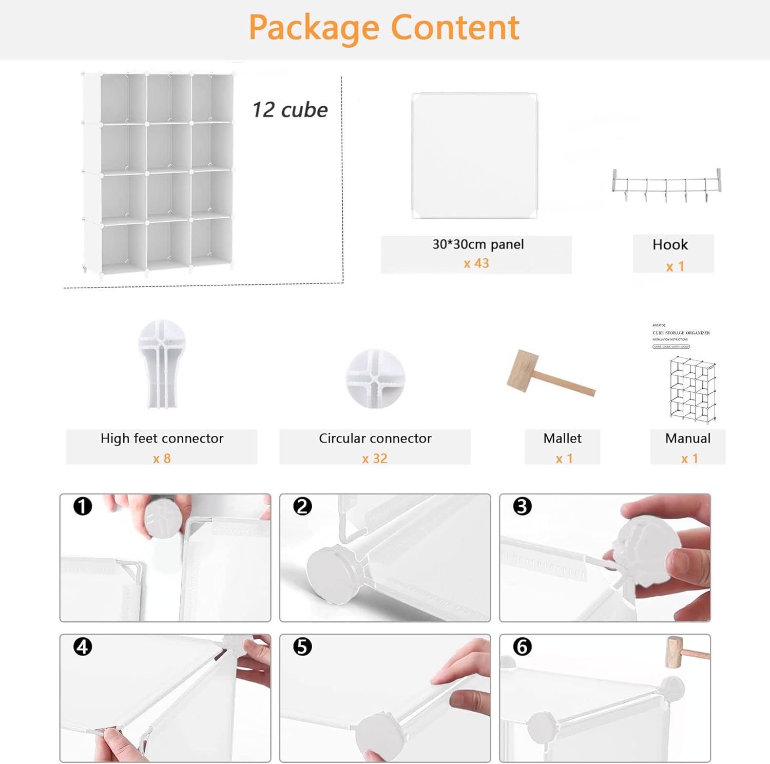Thumbnail 6 de AWTATOS 12-Cube DIY Storage Organizer in White