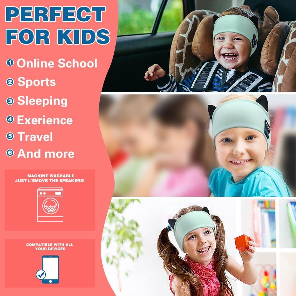 Detalle de Joythink Kids Bluetooth Headband Headphones Sleep Mask: 3-in-1 Comfort for Travel & Study