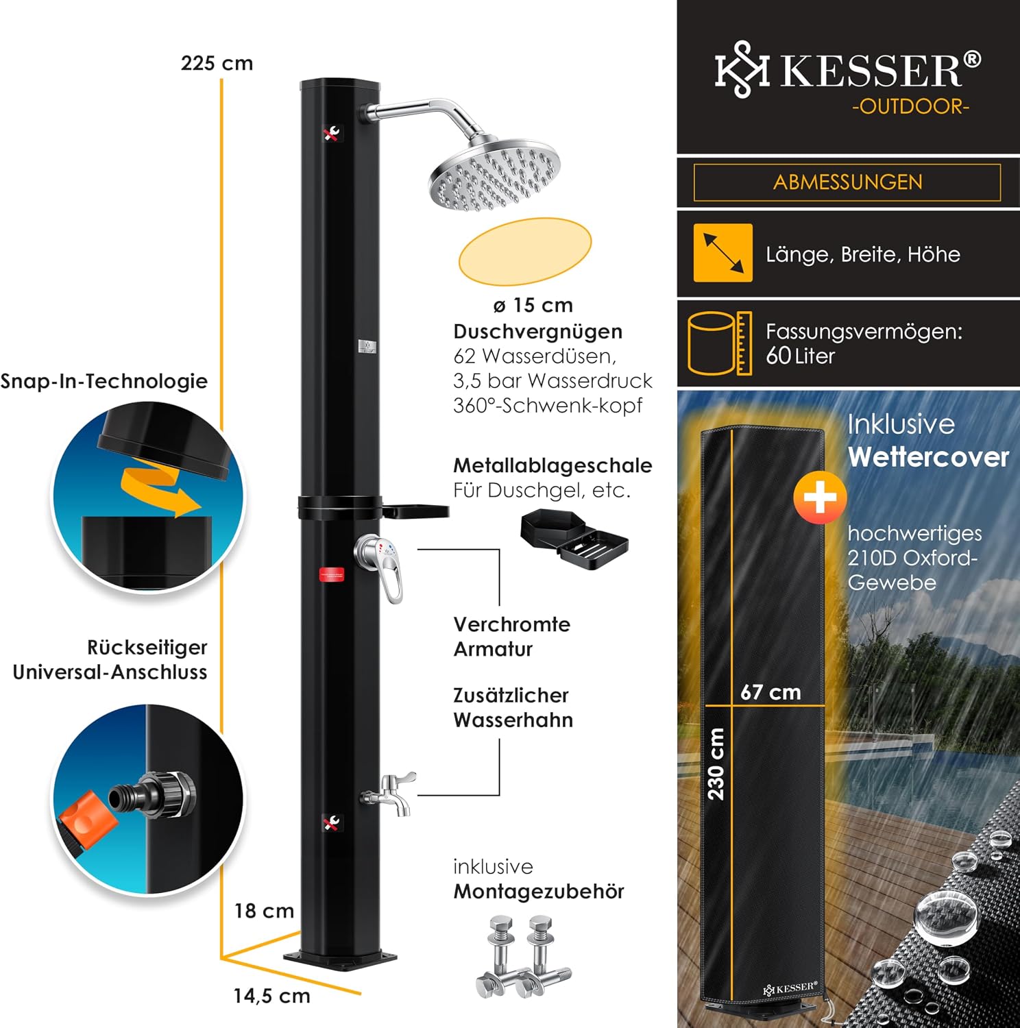 Thumbnail 6 de KESSER® Solardusche 60L Gartendusche – Warmes Wasser ohne Strom für Garten und Pool