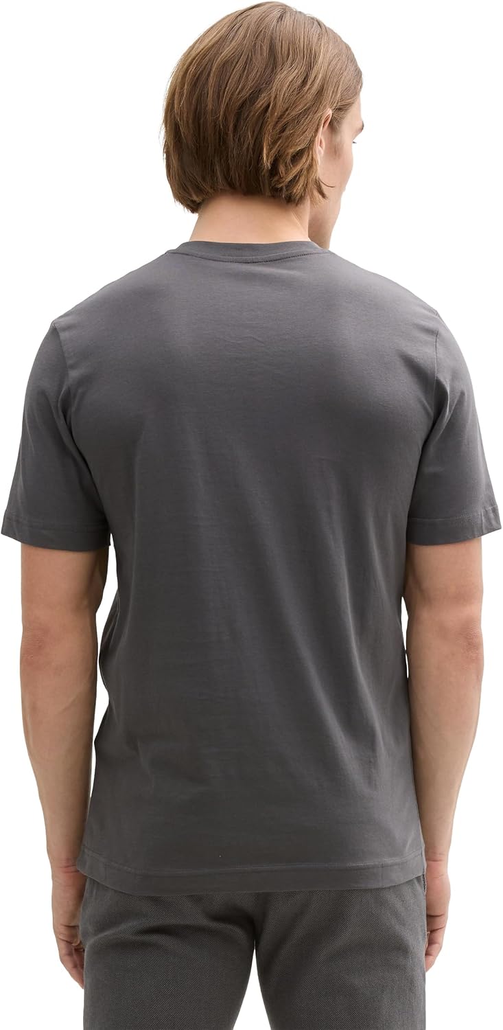 Detalle de TOM TAILOR Herren T-Shirt aus Baumwolle mit großem Logo-Print (Regular Fit)