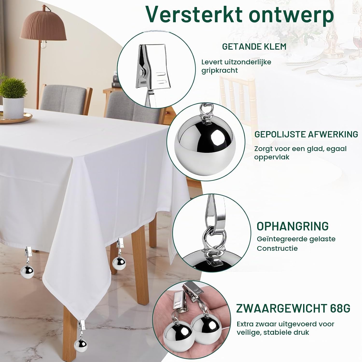 Detalle de nplaseta Tischdeckenbeschwerer, 8 tafelkleedgewichten van koolstofstaal