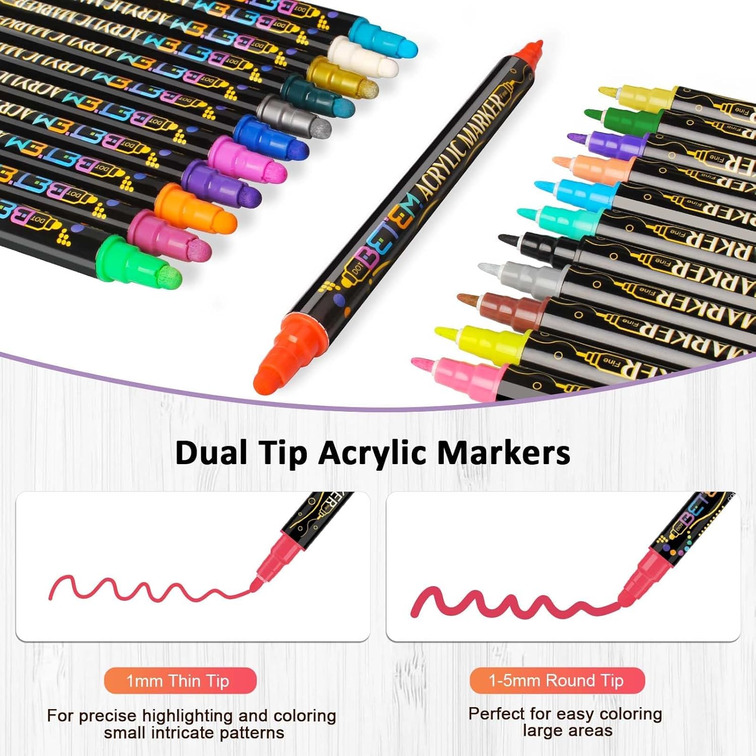 Thumbnail 2 de Betem Acrylic Paint Markers Pens (Dual Tip) – 120 dual-tip colours for wood, fabric, canvas and more