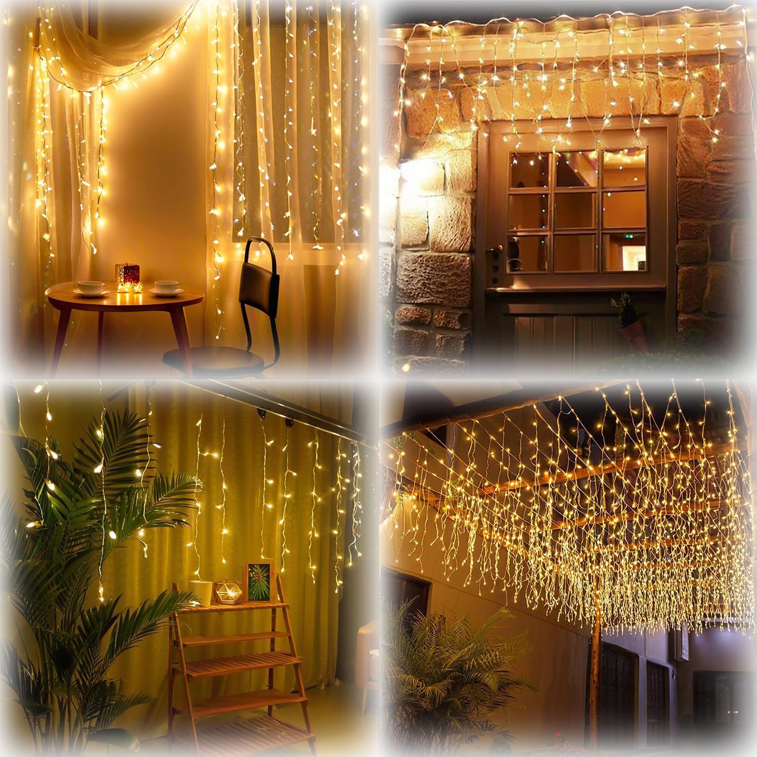 Thumbnail 5 de YJY LIGHT Eisregen Lichterkette LED in Warmweiß (2500K) – 5 m Lichtvorhang mit 200 LEDs, 8 Modi, Timer & Memory, IP44