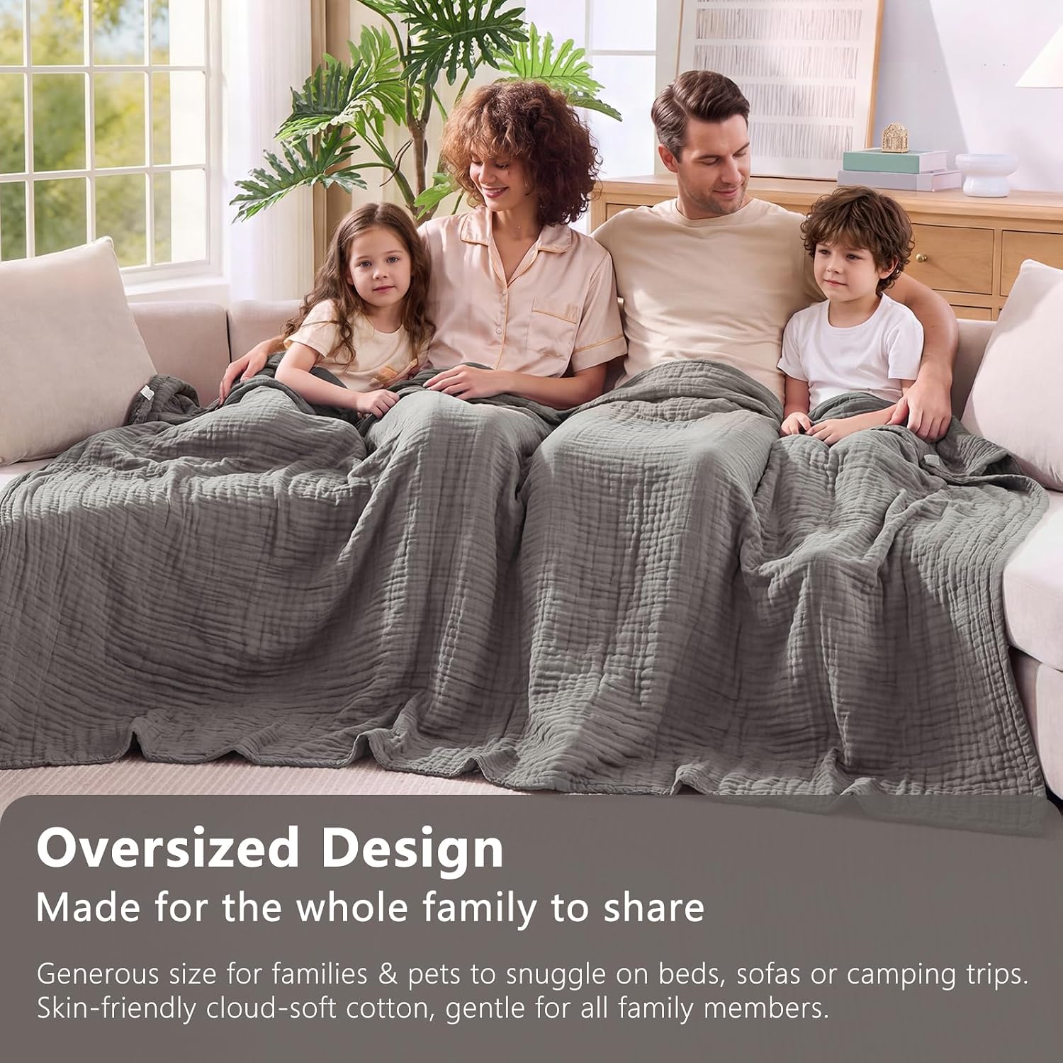 Detalle 2 de EMME EMCAC-9-Muslin Blanket Brezpure Queen 9-Layer Cotton Blanket, Dark Grey
