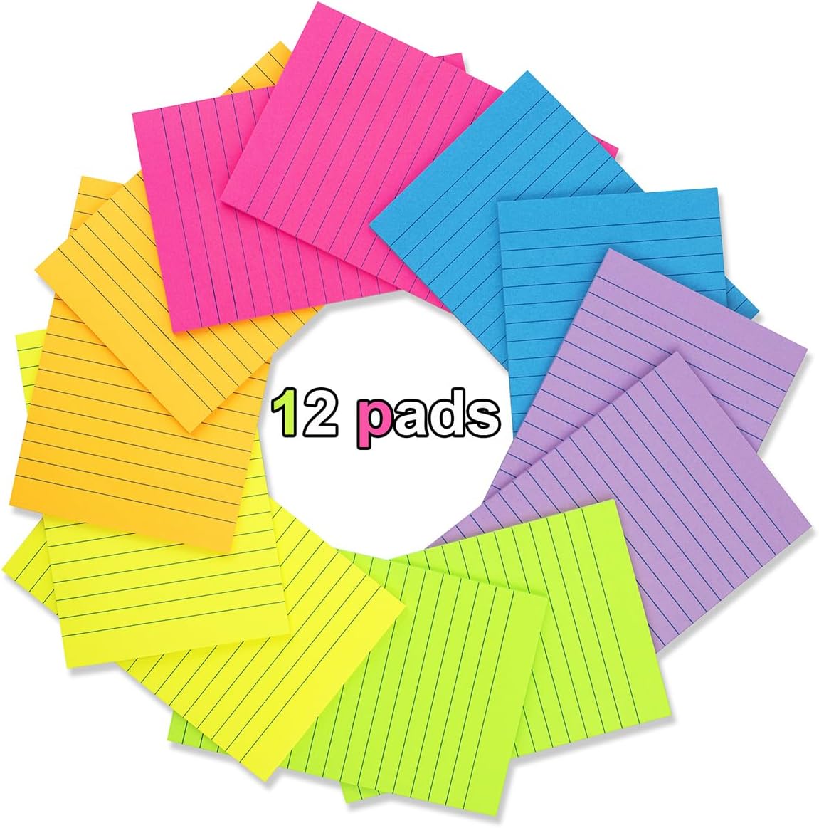 Detalle 2 de Wowivy 12 Pack Lined Sticky Notes 4x6 in – Large, Highly Adhesive, Colourful & Versatile