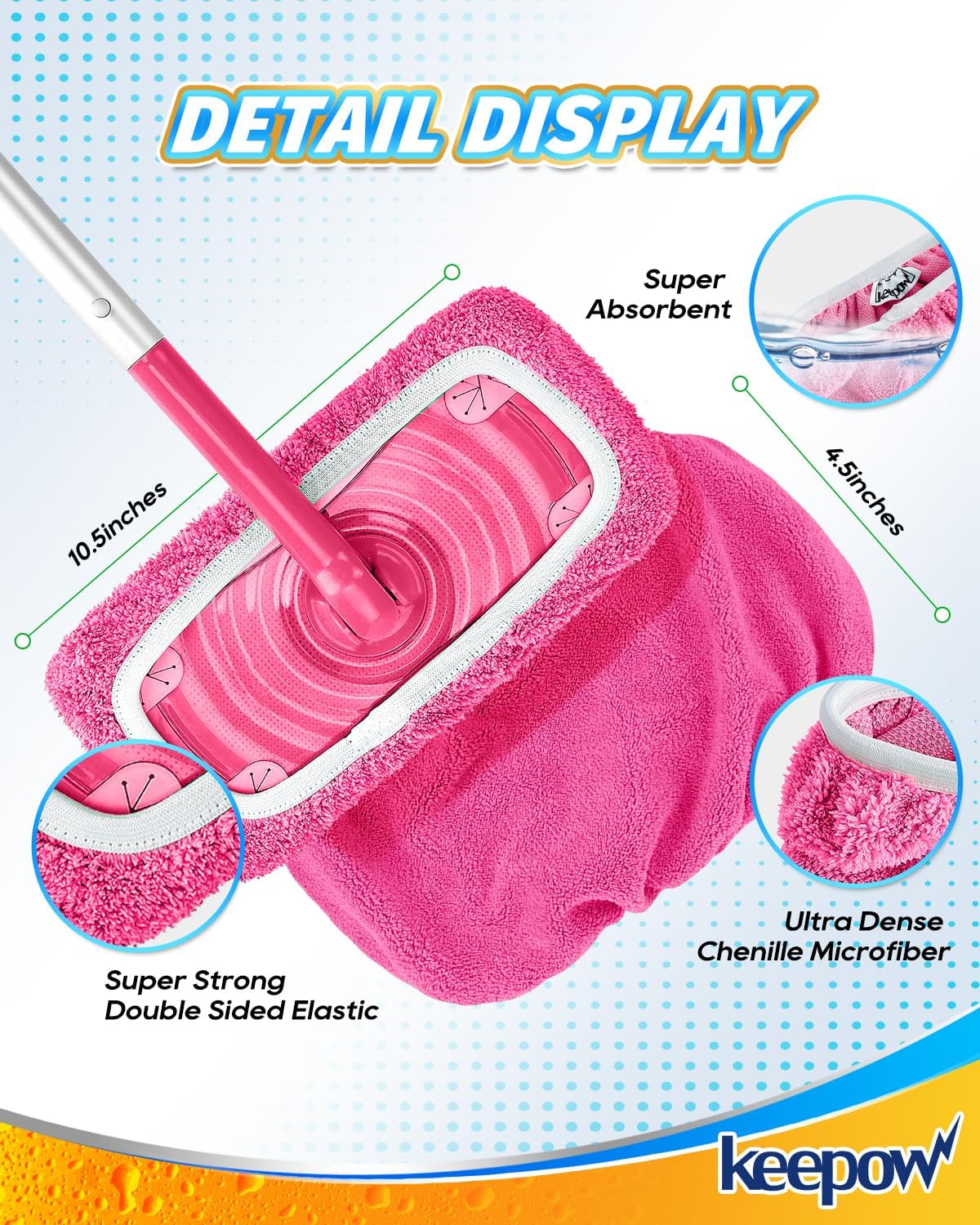 Detalle 2 de Keepow 5701MCA8 Reusable Mop Pads, 8 Pink Coral Fleece Covers