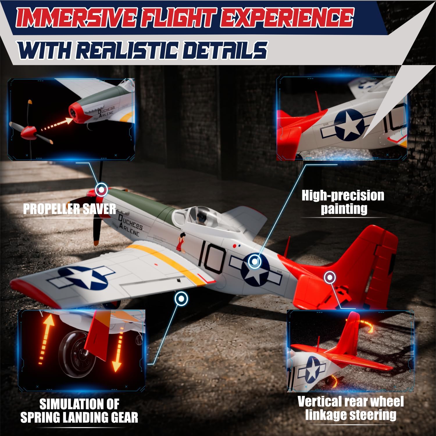 Detalle 1 de LEAMBE WS-YM-RED Brushless 4-Channel RC P-51 Mustang Airplane