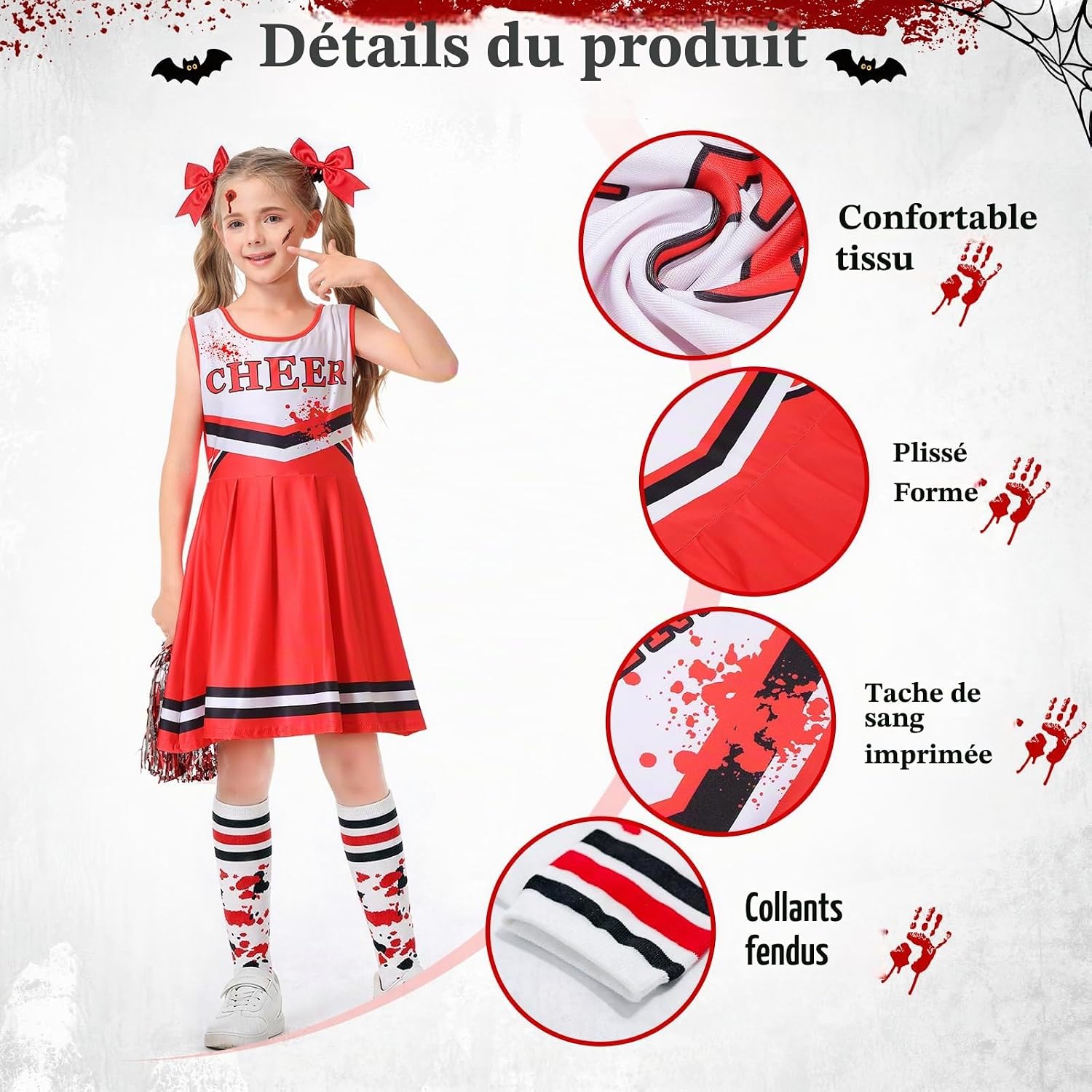Thumbnail 1 de Mystery Code zombie-cheerleaderkostuum voor kinderen, rood, 7-9 jaar