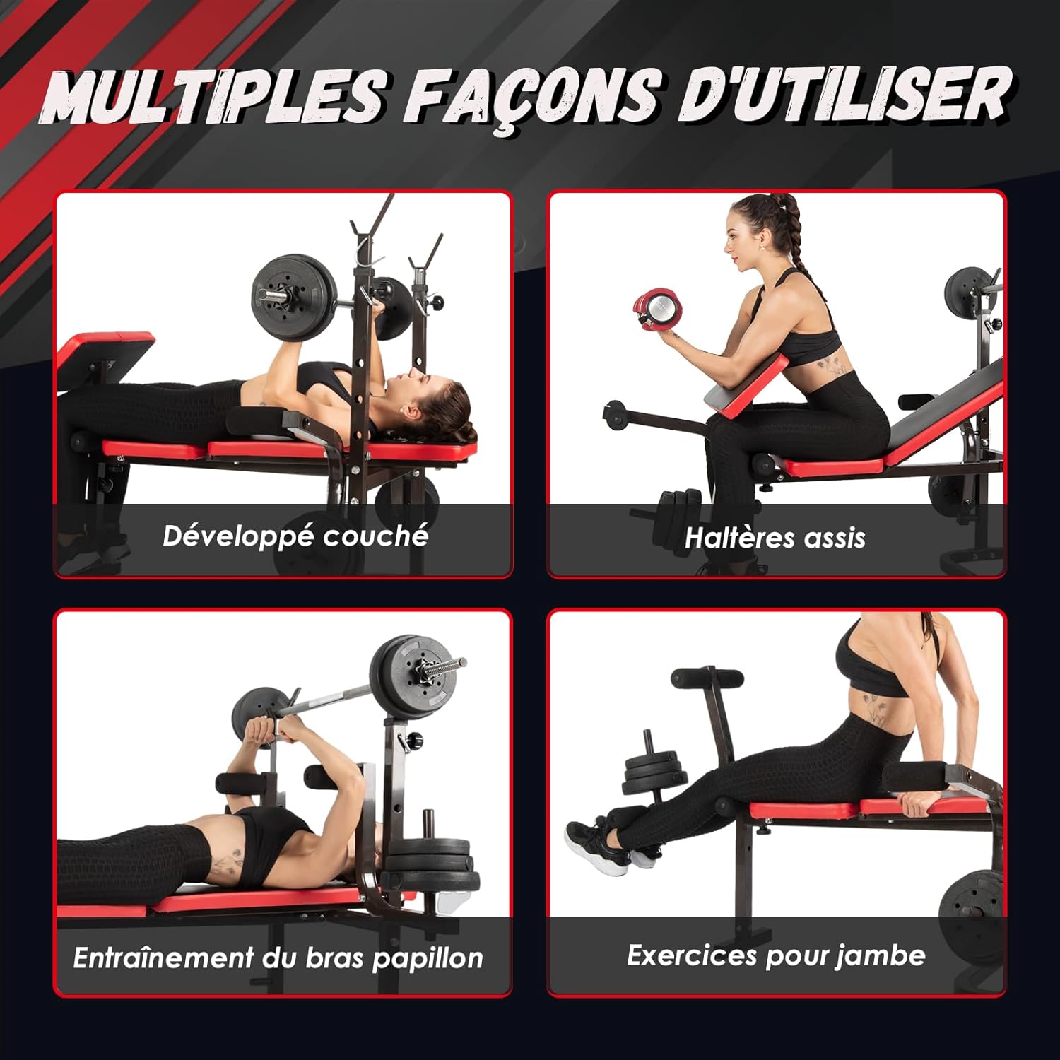 Detalle 2 de ISE Banc Musculation Complet – Banc de Musculation Multifonction, inclinable et pliable