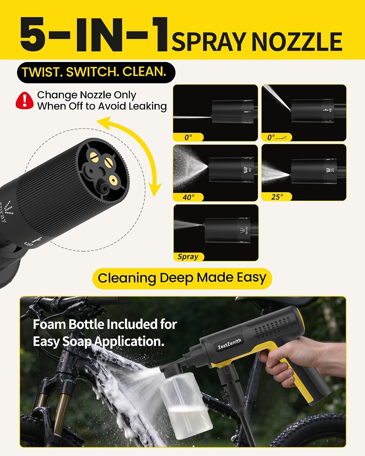 Thumbnail 3 de ZestZenith Foldable Cordless Pressure Washer, 1280 PSI, 5-in-1 Nozzle
