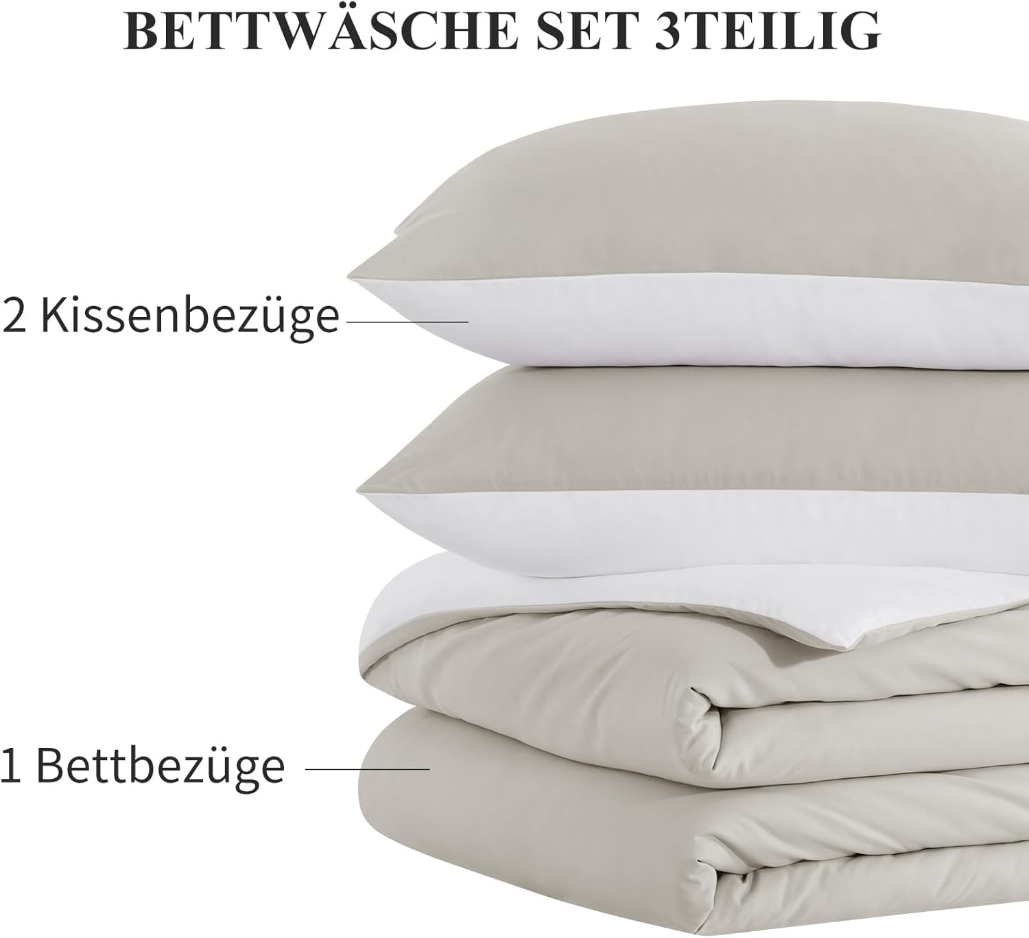 Thumbnail 6 de Aisbo Bettwäsche 200x220 3tlg Beige-Weiß | Wendebettwäsche aus Mikrofaser mit Reißverschluss