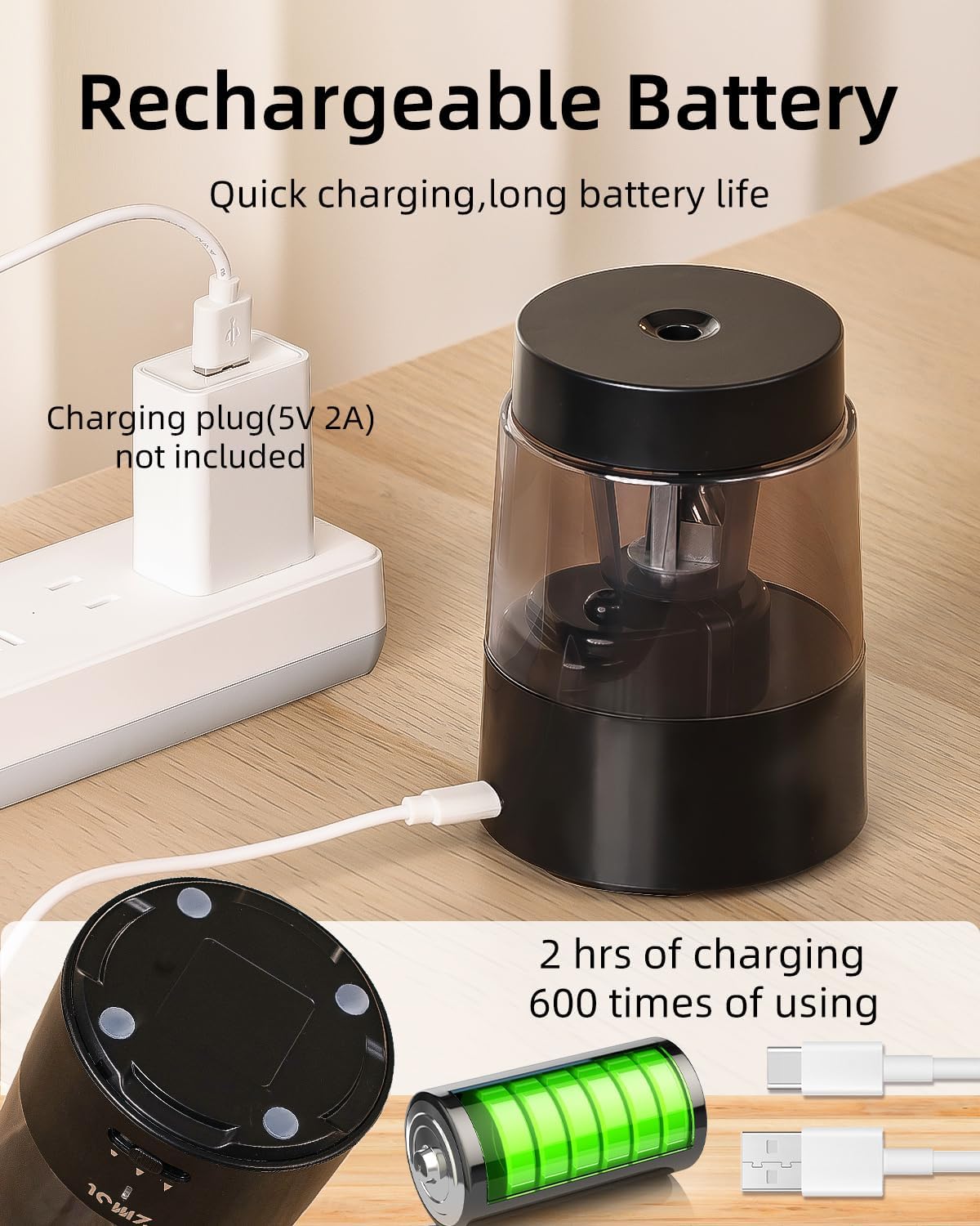 Detalle de ZMOL Electric Pencil Sharpener: Professional Automatic Sharpener with Rechargeable Power