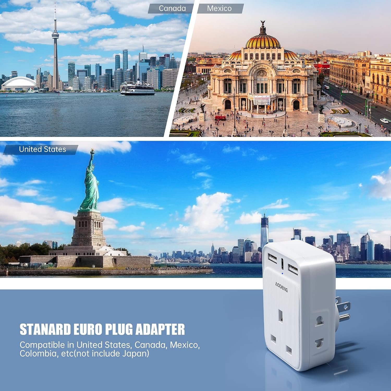 Detalle 2 de UK to US Plug Adapter with USB-C 3A
