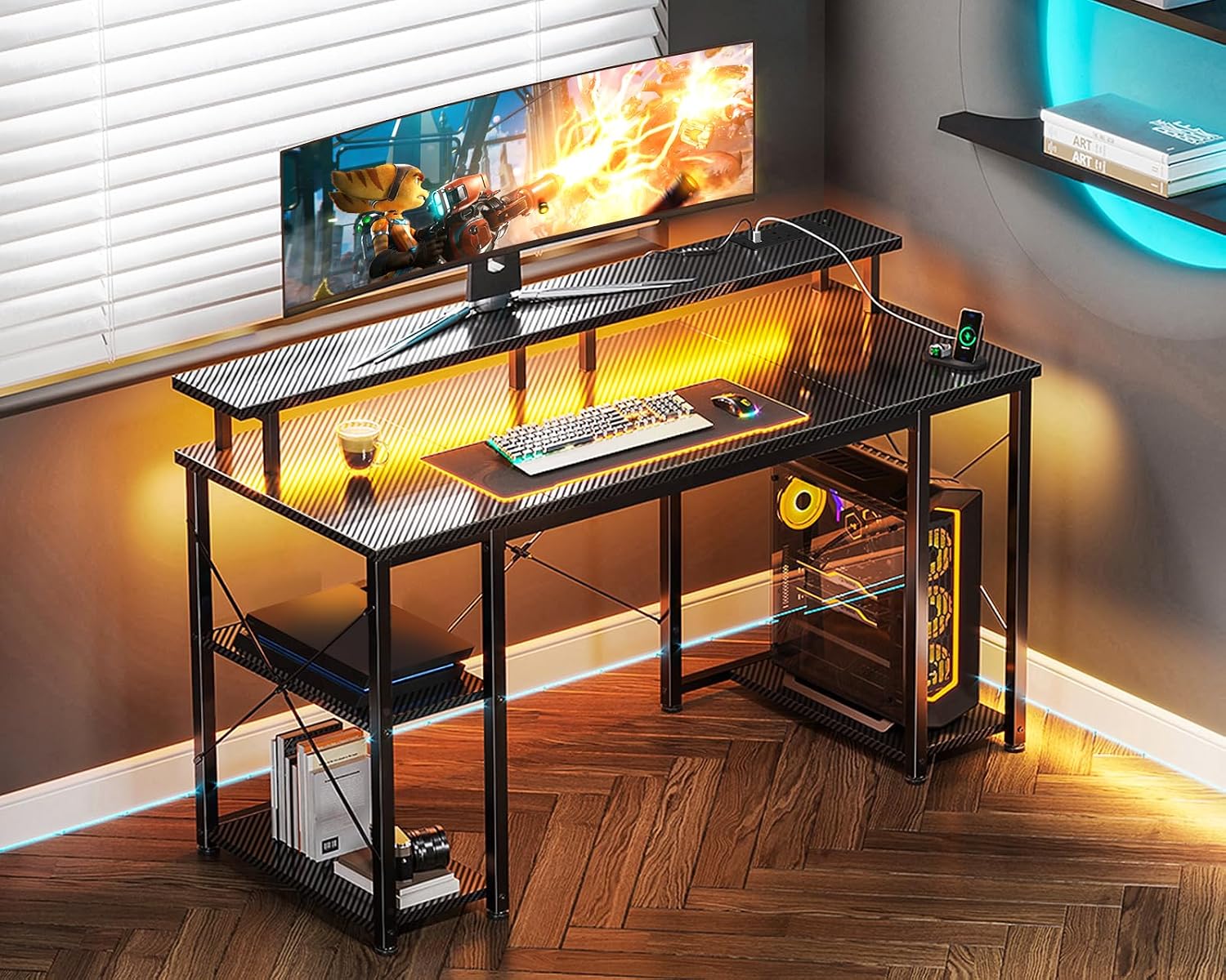 Thumbnail 6 de Coleshome Gaming Desk with LED Lights (120x50 cm): Compact, multi‑functional setup