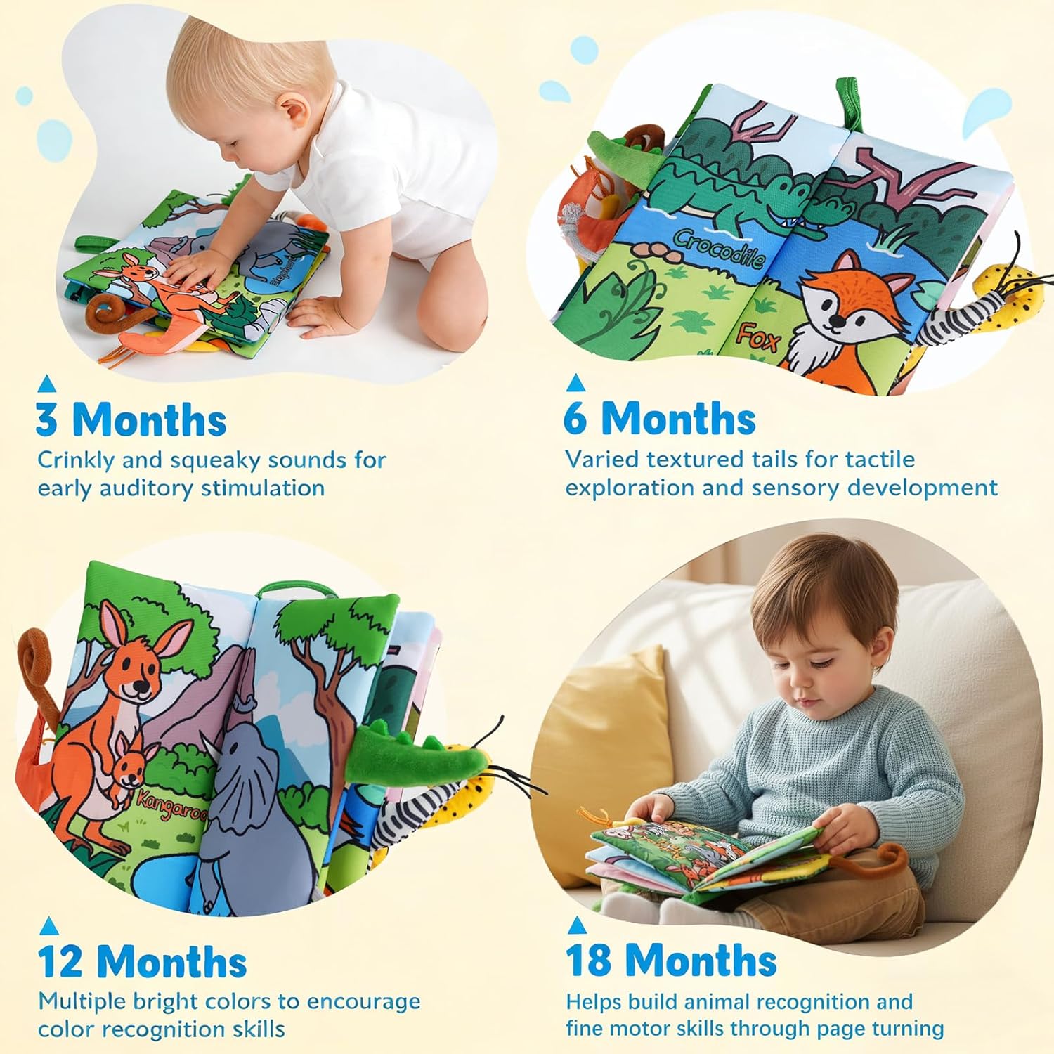 Thumbnail 4 de HECCEI Baby Books Sensory Jungle Cloth Book with Crinkle Pages & Tail Touch Feel (0–12 months)