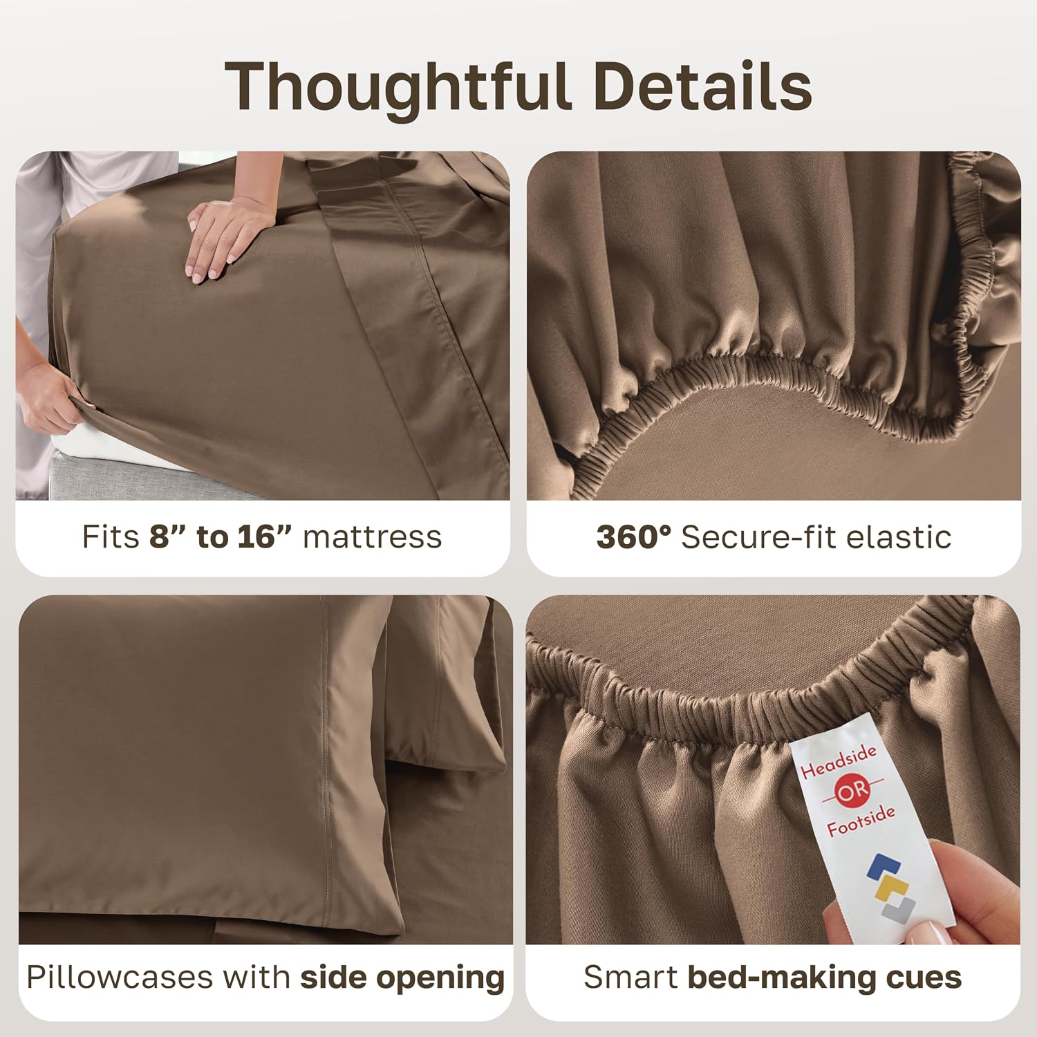 Detalle 2 de California Design Den 840307114433 600 Thread Count Full Cotton Sateen Sheets, Mocha