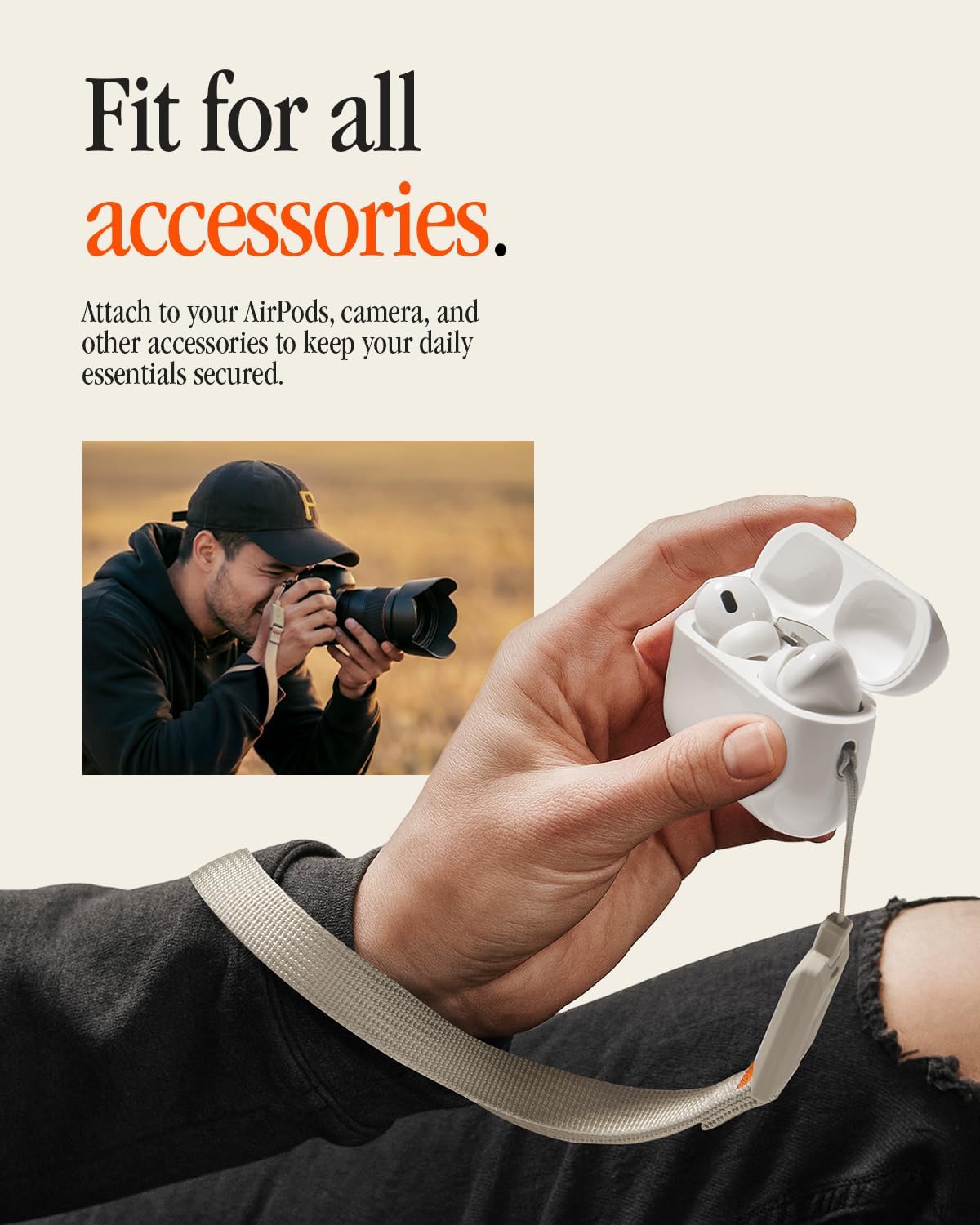 Detalle de Spigen DA30S-LS Classic LS : dragonne pour téléphone Stone, verrouillage sécurisé et design minimaliste