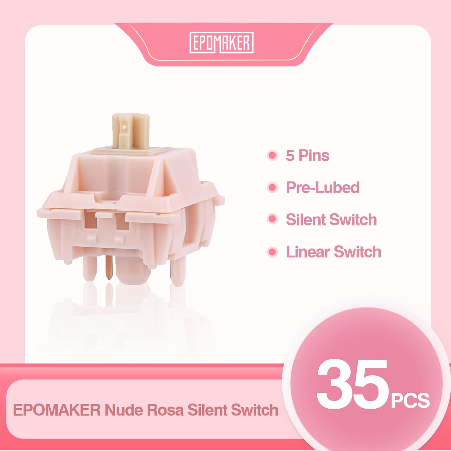 Thumbnail 1 de EPOMAKER Silent Mechanical Keyboard Switches Set (35 Pieces) — Nude Rosa (Linear Silent), 5-Pin, Factory Pre-Lubed