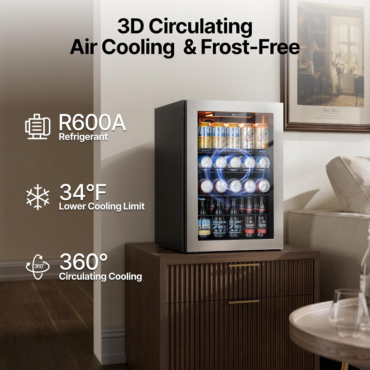 Detalle 2 de Ca'Lefort 85-Can Beverage Refrigerator with Reversible Glass Door and LED Lighting
