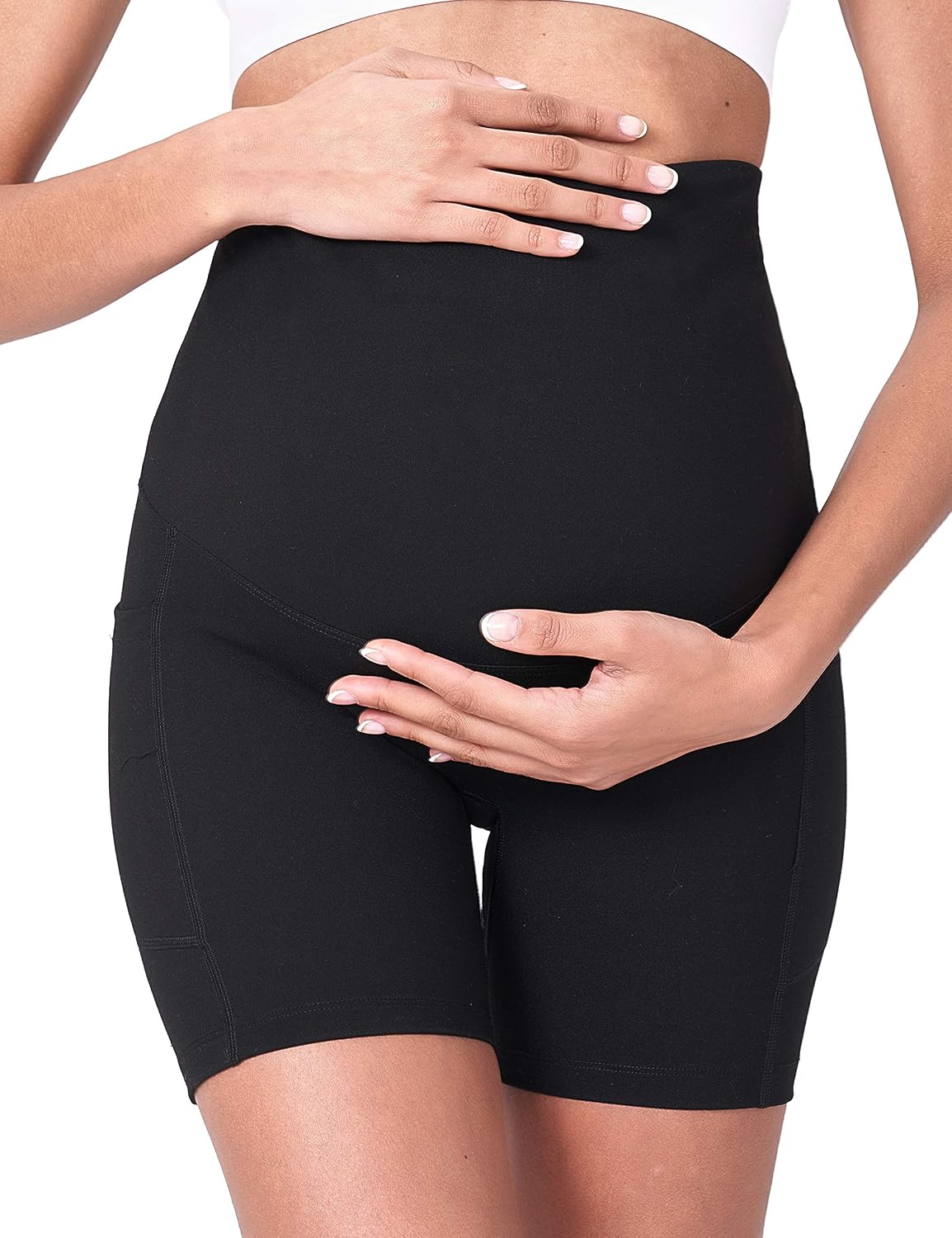 Detalle 2 de POSHDIVAH Women's Maternity Yoga Shorts Over The Belly Bump (5"/8")