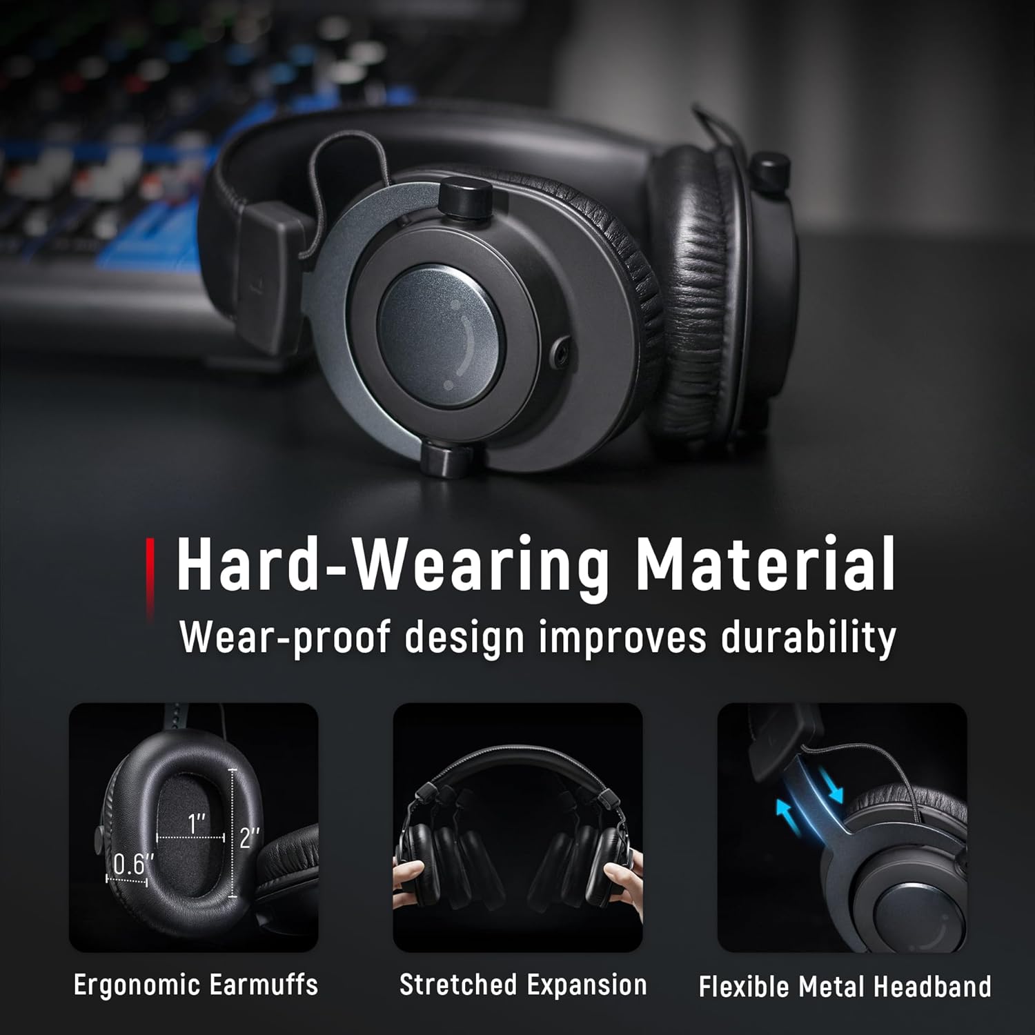 Detalle 2 de FIFINE H8 Studio Monitoring Headphones, 50 mm Drivers, Detachable Coiled Cables
