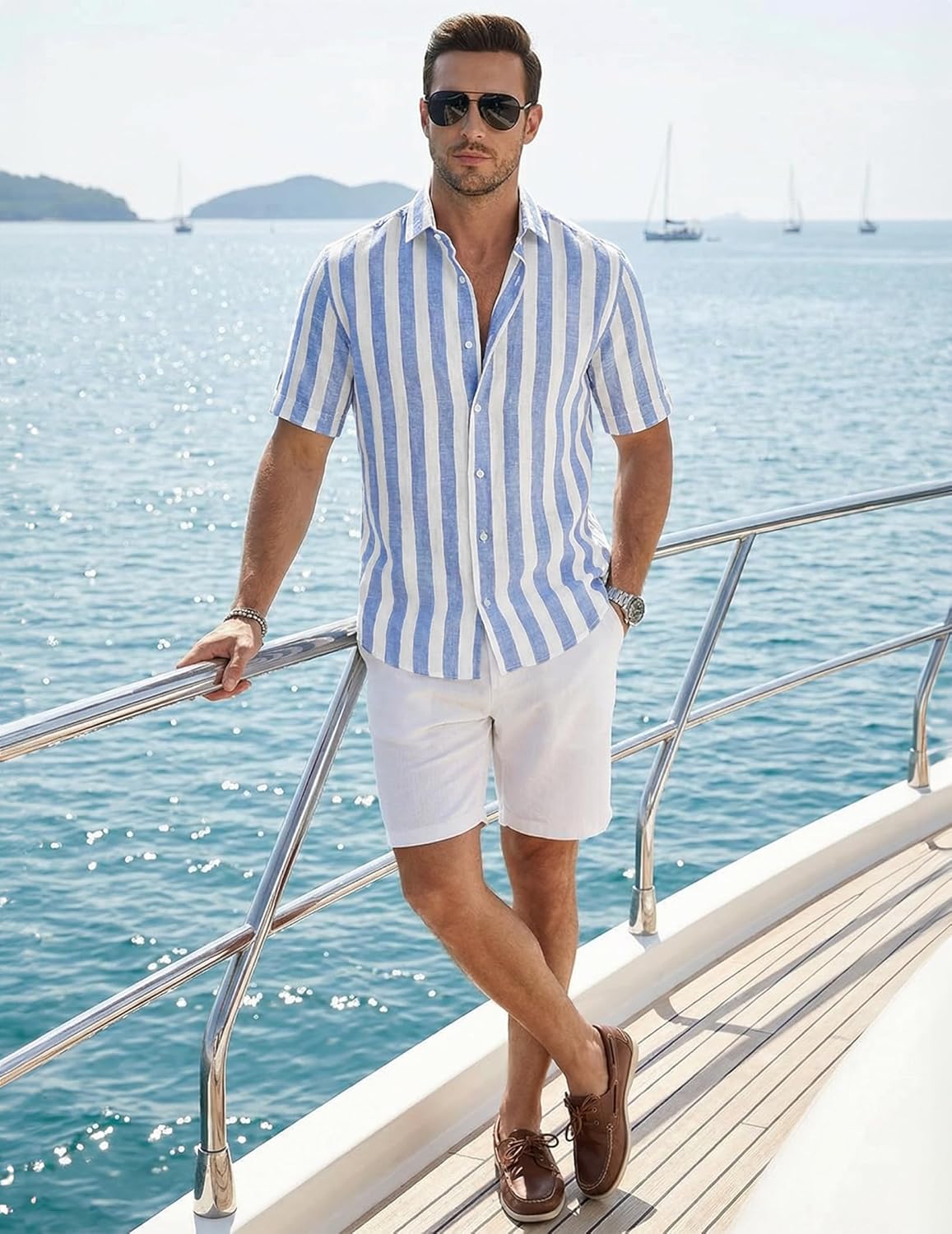 Detalle de JMIERR Men's Casual Stylish Short Sleeve Button-Up Striped Dress Shirt