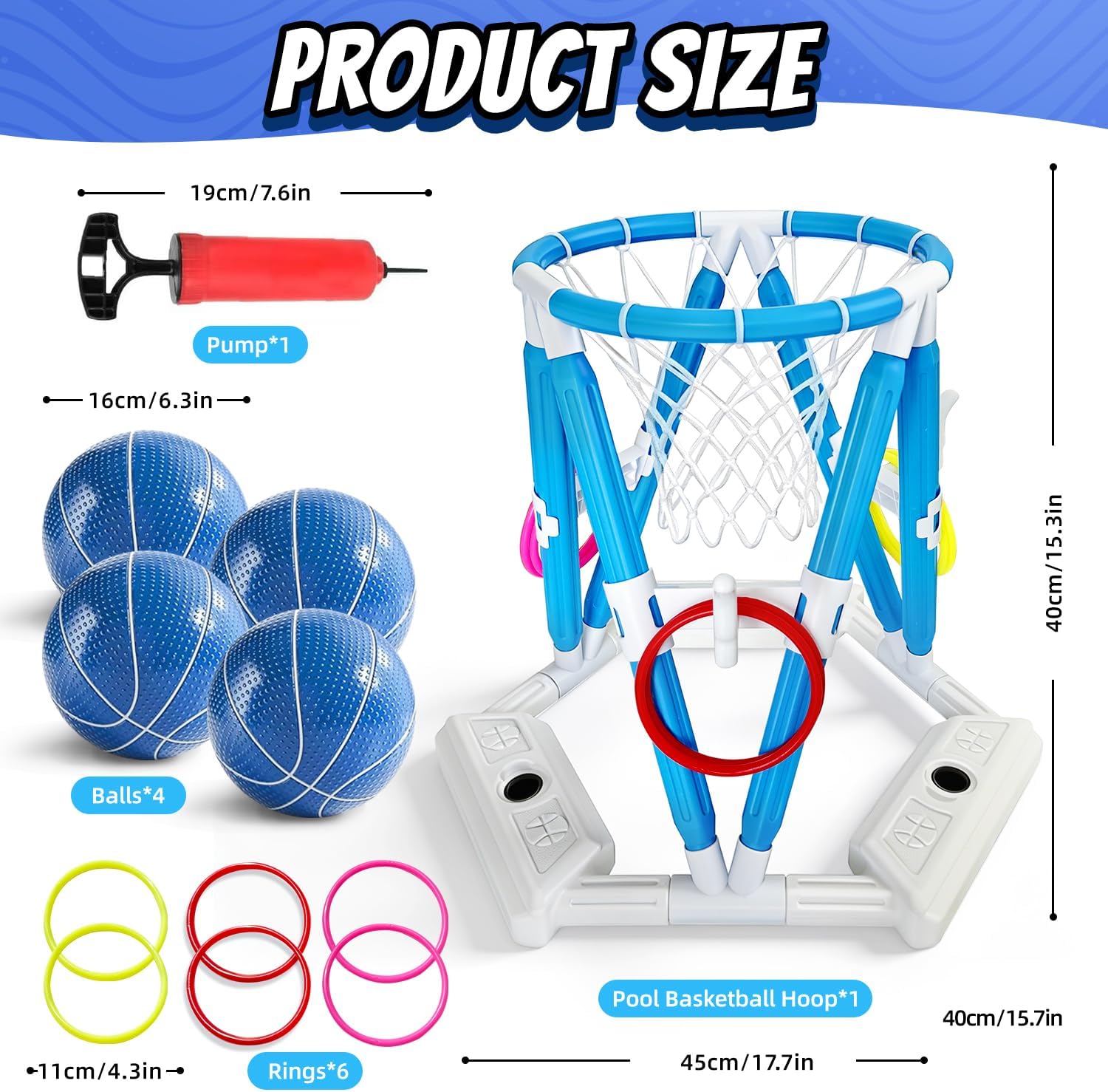 Detalle de 2-in-1 Pool Basketball Hoop & Ring Games - Floating Pool Toys for Kids and Family Fun