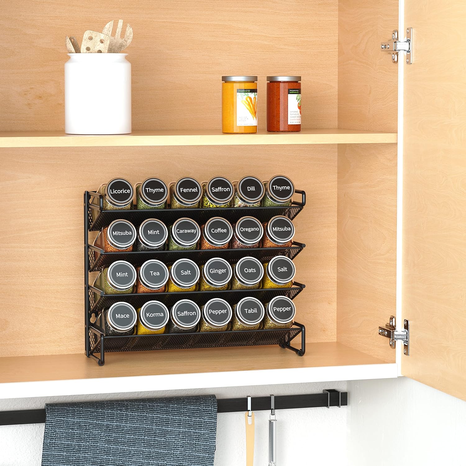 Thumbnail 1 de SpaceAid 4-Tier Spice Rack Organizer with 24 Jars and 386 Labels