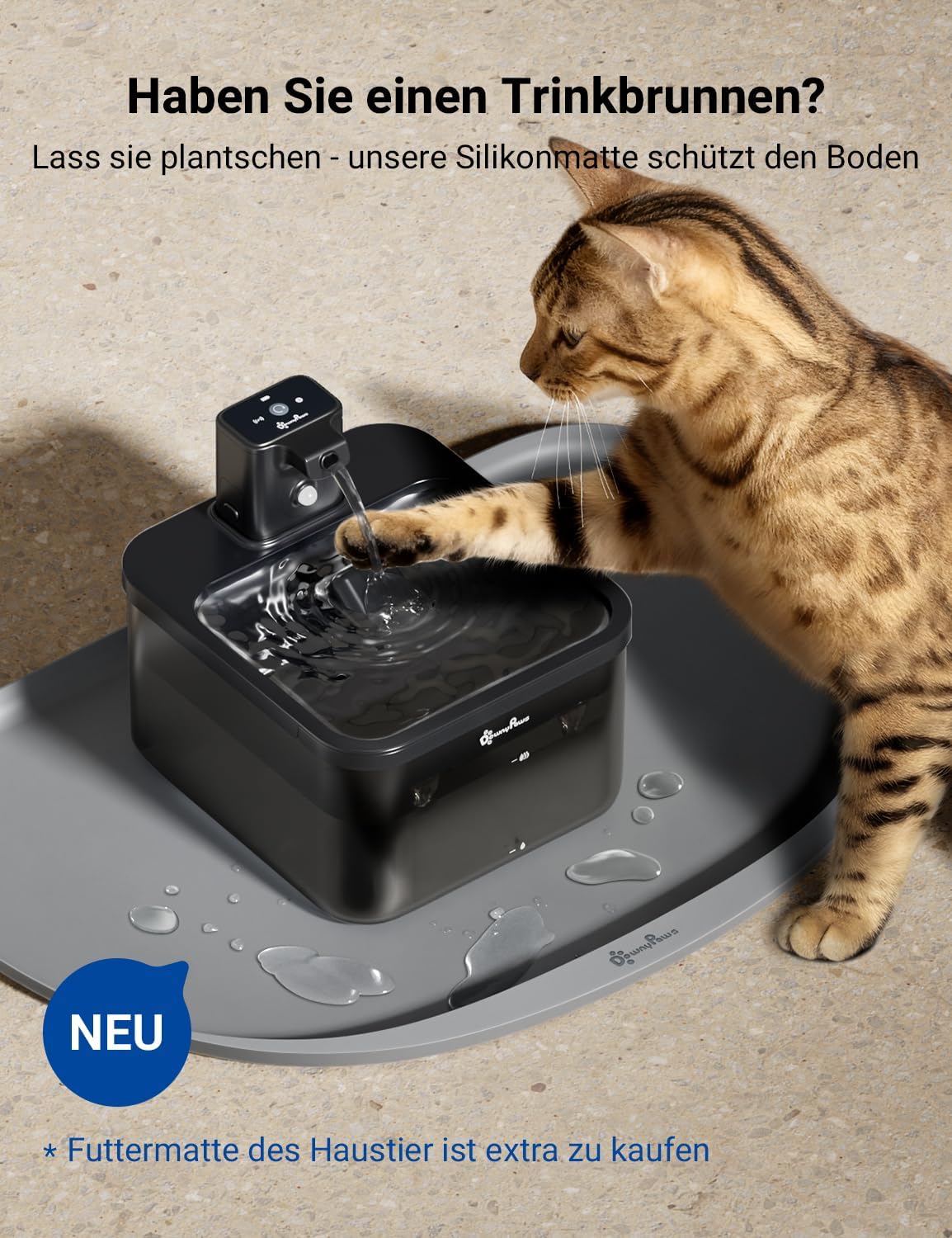 Thumbnail 6 de DownyPaws Katzenbrunnen Kabellos – 2,5 L batteriebetrieben, Bewegungsmelder und leiser Trinkbrunnen für Katzen