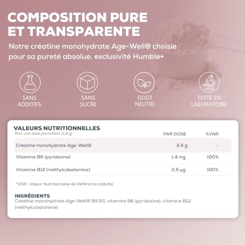 Thumbnail 4 de HUMBLE+ Créatine Glow Age-Well Monohydrate + B6 & B12 – 310 g