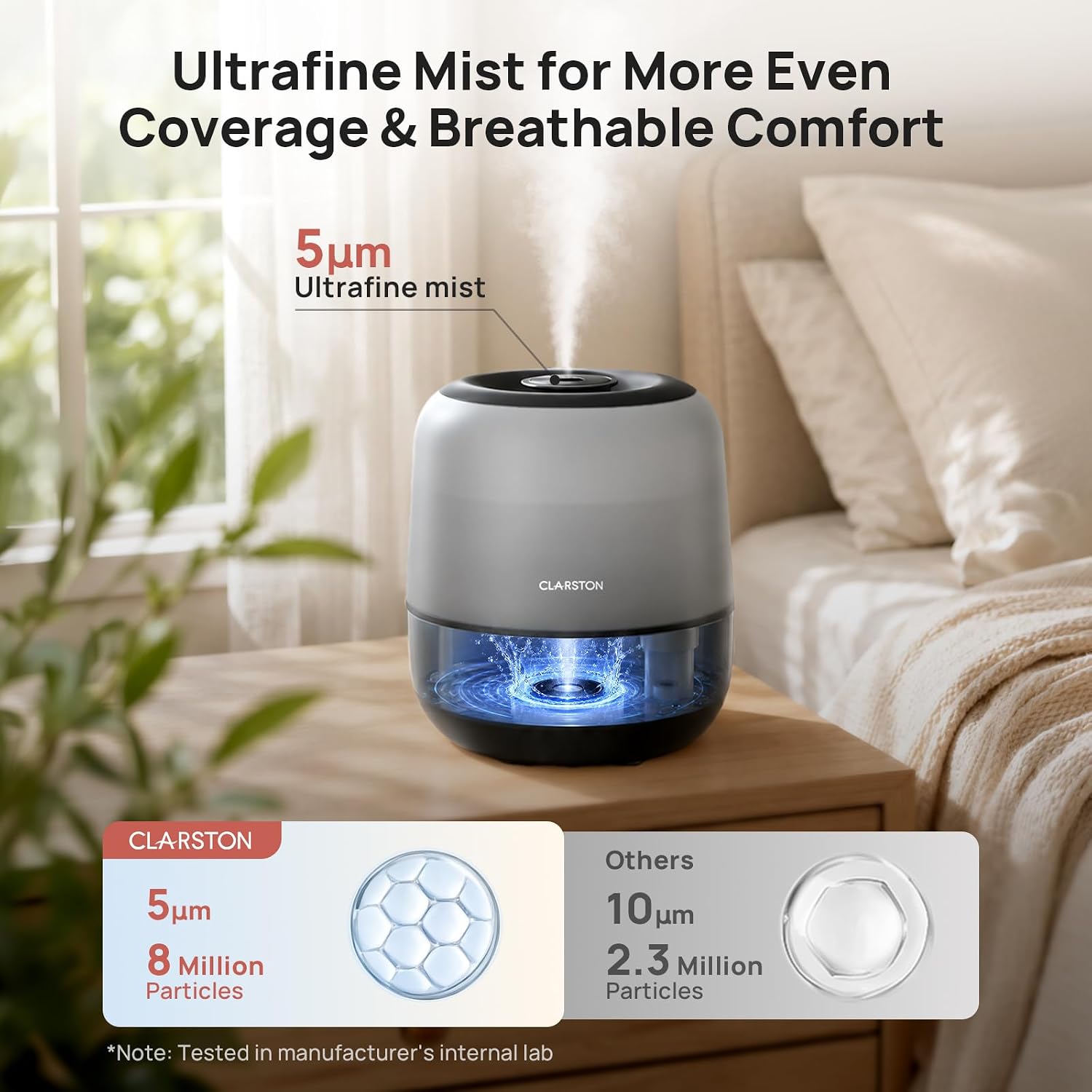 Detalle 2 de CLARSTON 10056 Cool Mist Humidifier, 2 L Top-Fill with 360° Nozzle