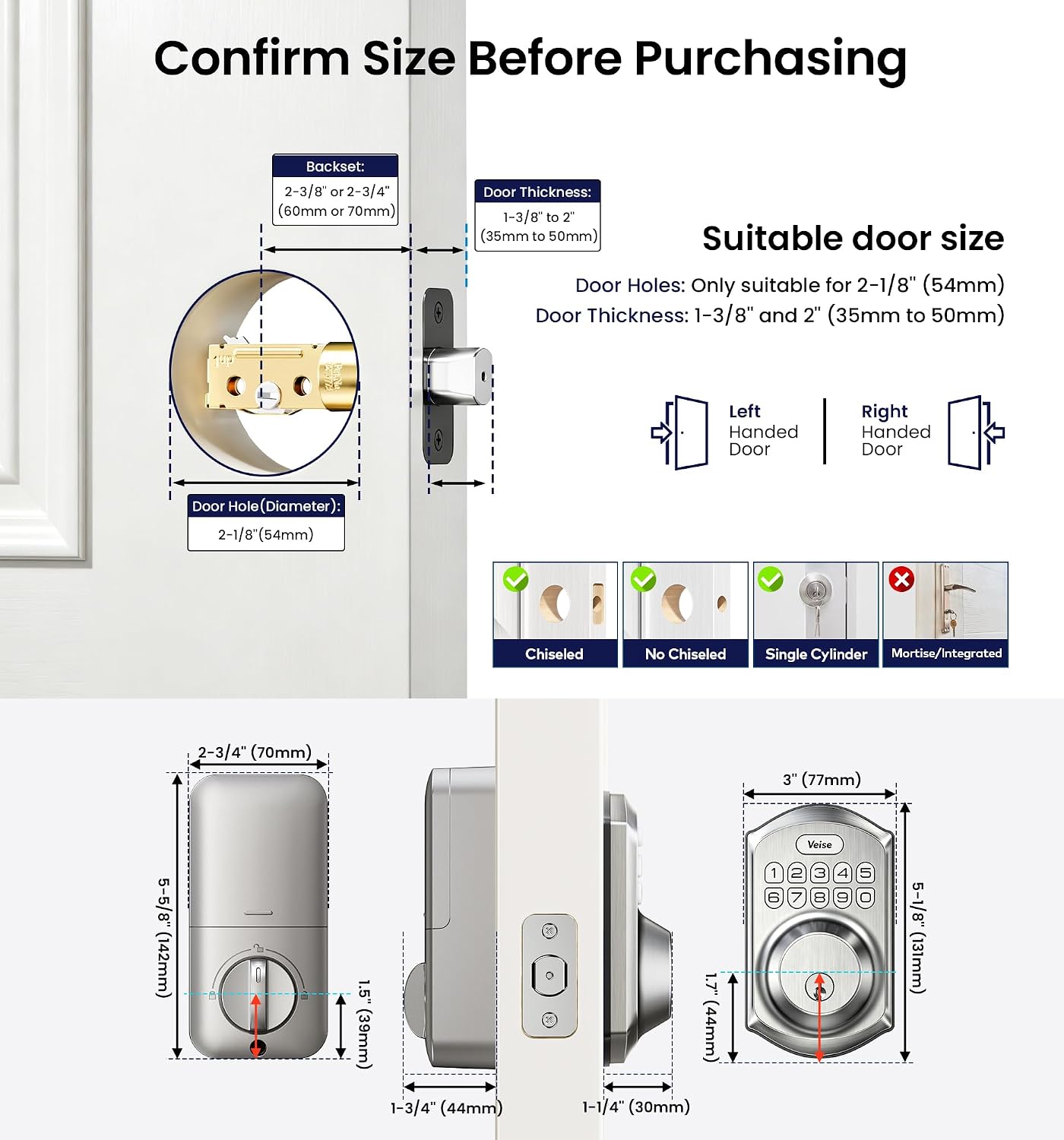 Detalle 2 de Veise Keyless Entry Deadbolt VE001
