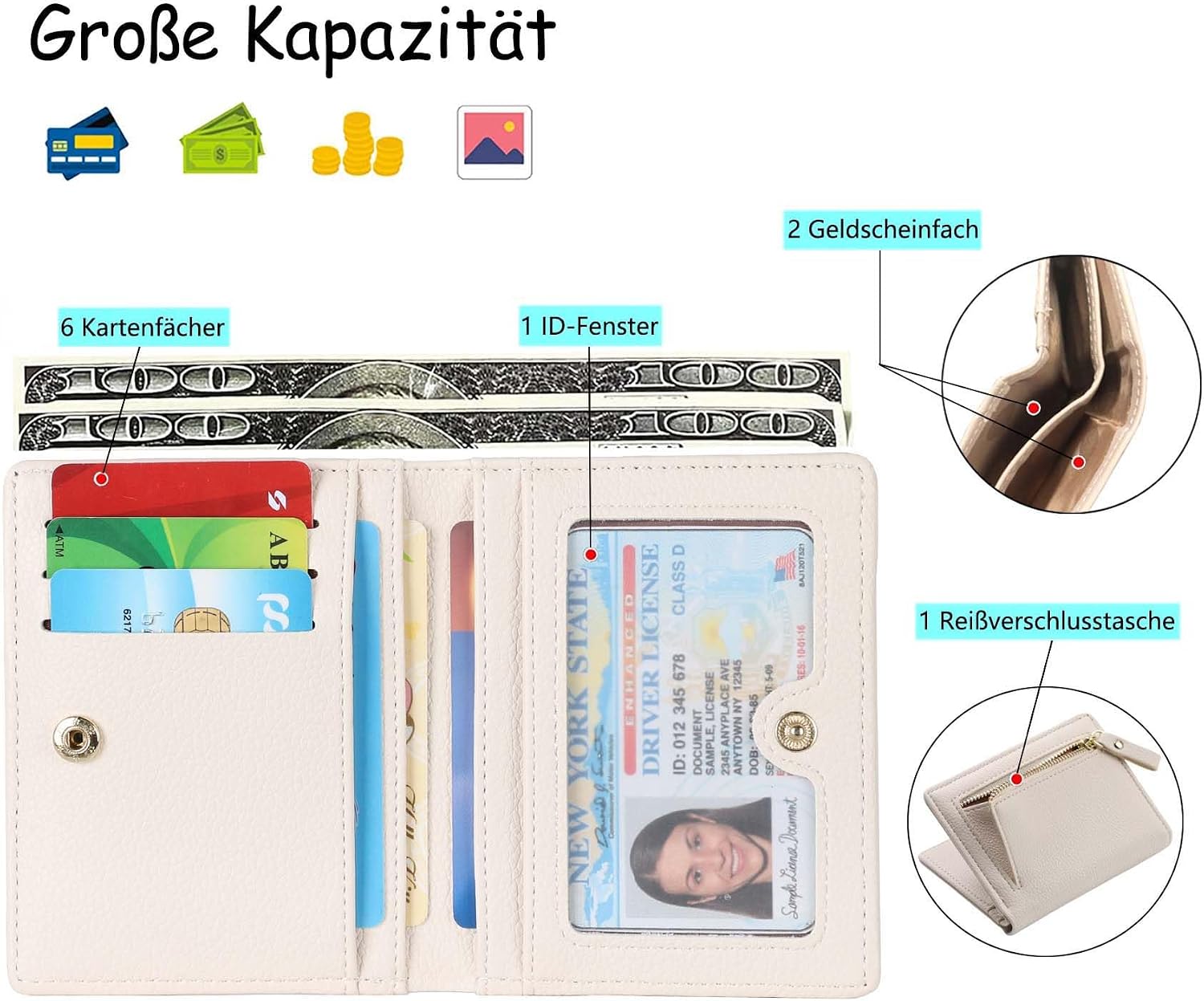 Thumbnail 2 de Kleine Damen Geldbörse mit Reißverschluss 11 cm
