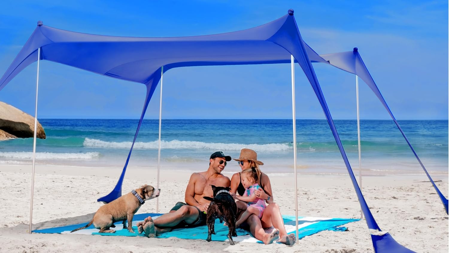 SUN NINJA UPF50+ Pop-Up Beach Tent Sun Shelter (10x10) – Easy Setup Shade Canopy for Camping, Fishing, Picnics