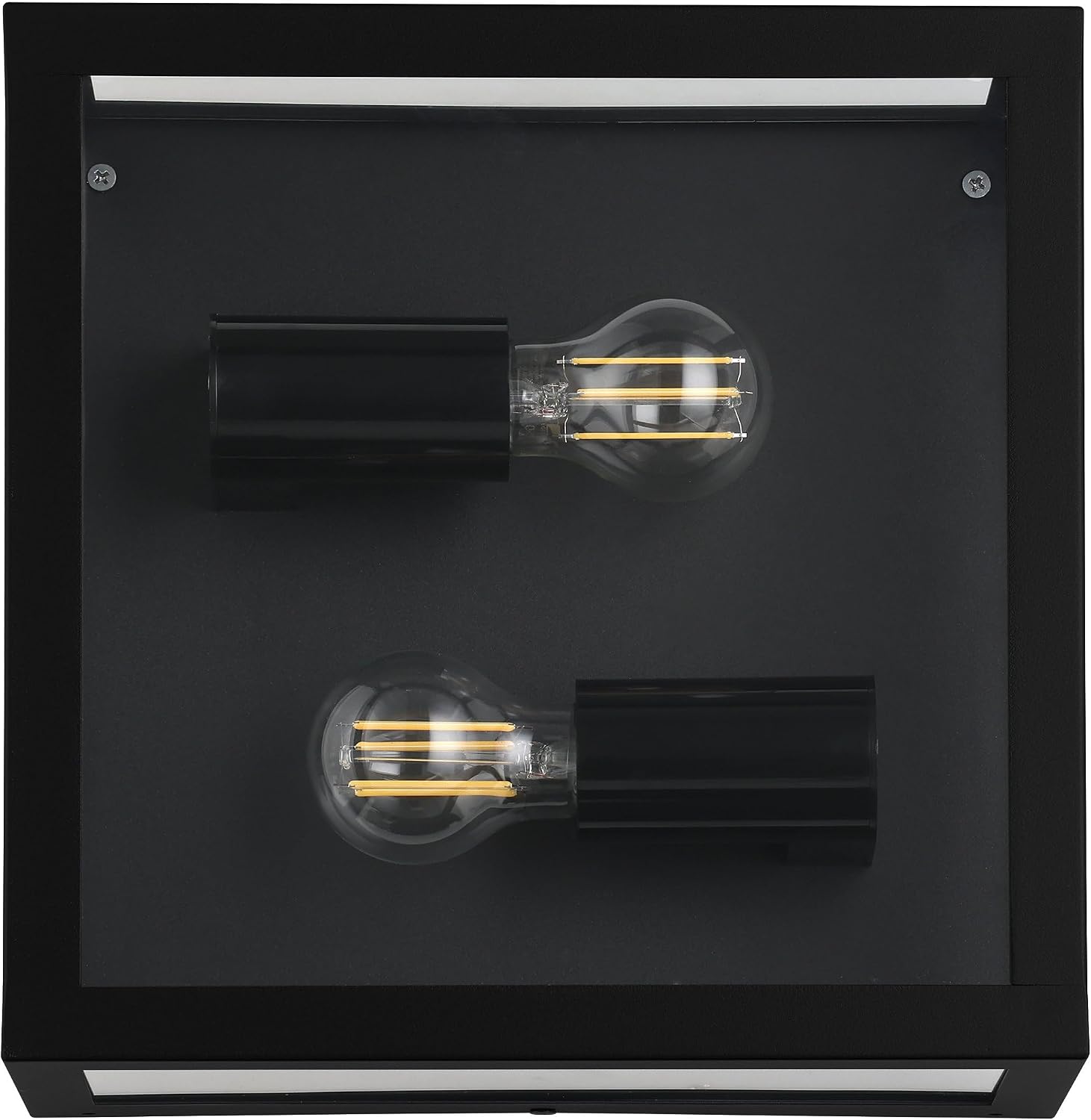 Detalle de Eglo ALAMONTE 1, 2 lampes – Plafonnier extérieur noir en acier galvanisé, verre transparent (IP44), culot E27