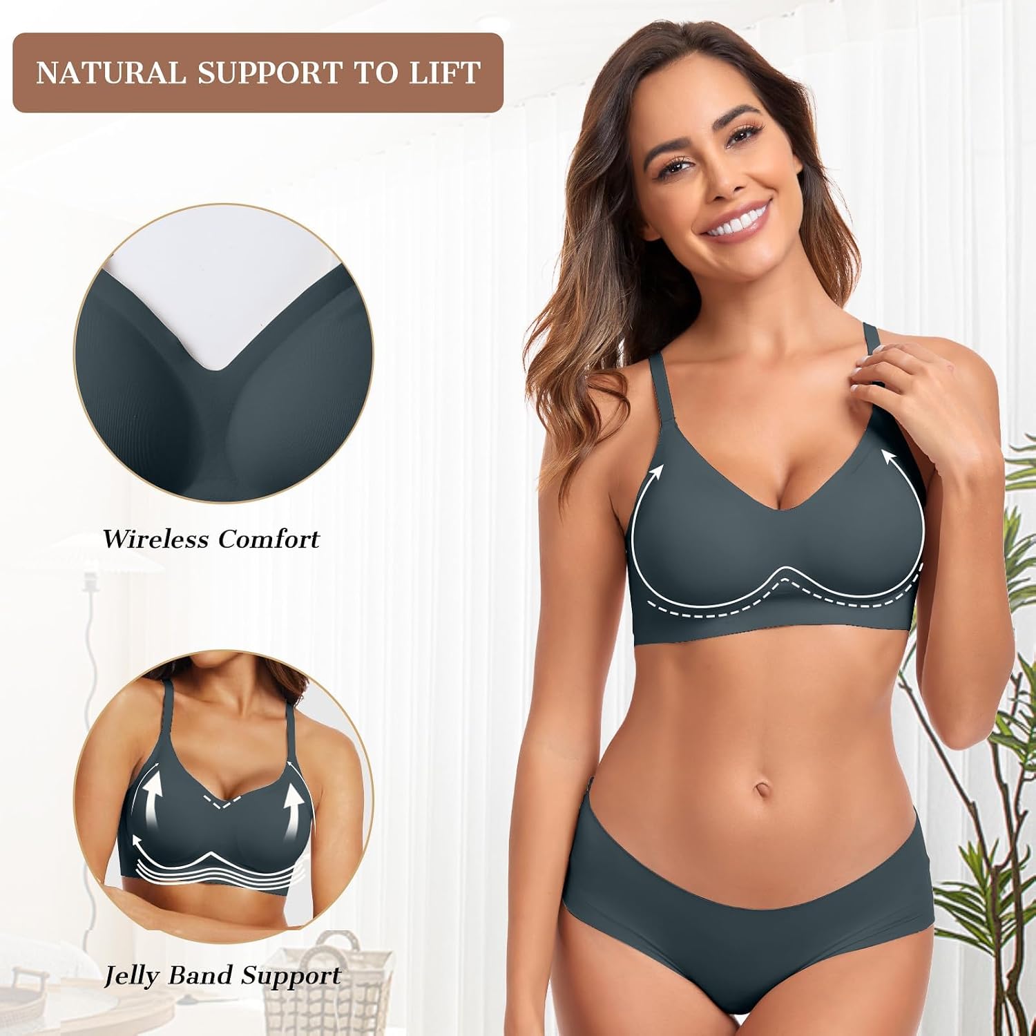 Detalle de OEAK Women’s Wireless Jelly Bra (No Underwire) — Comfortable Push-Up, Seamless T‑Shirt Lift Bralette
