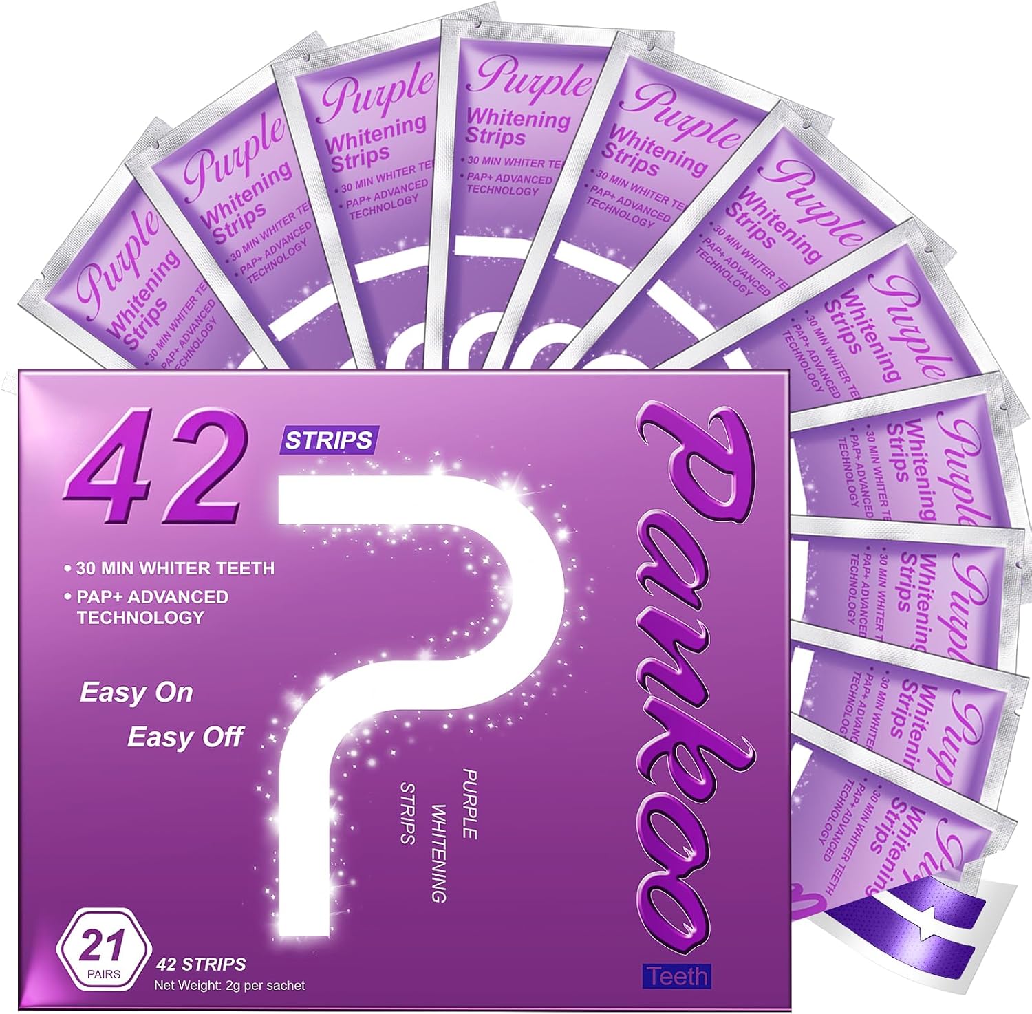 PankooTeeth Purple Teeth Whitening Strips – 21 Treatments (42 Strips)