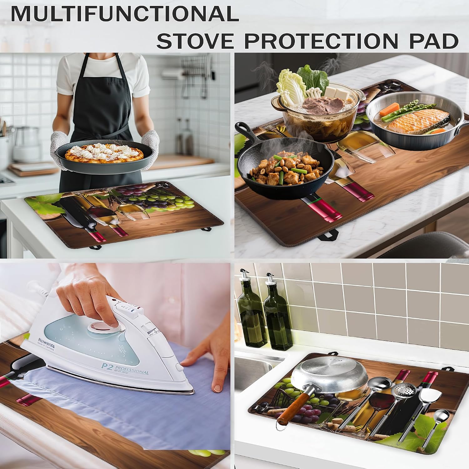 Thumbnail 6 de YIKTI Wine Glasses Stove Cover, 28 x 20-Inch Washable Natural Rubber Mat