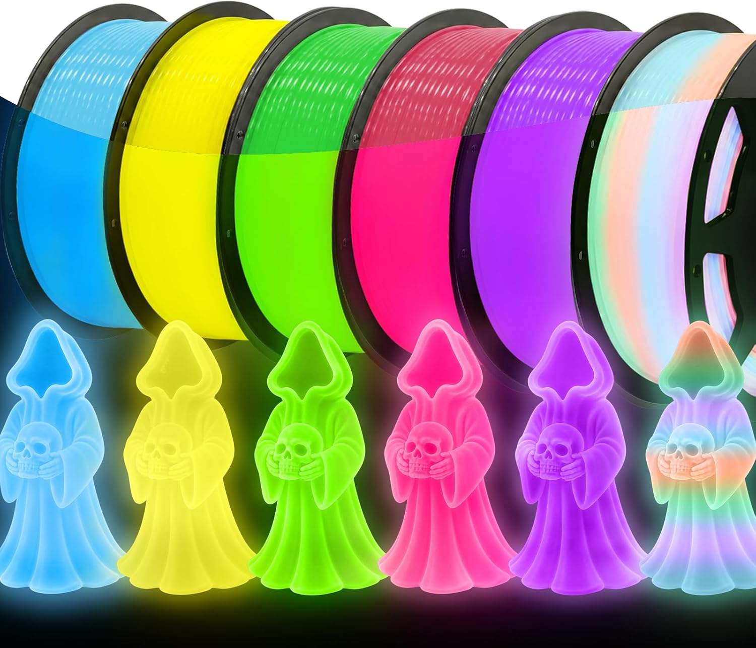 Detalle de ACESAY Glow in the Dark PLA+ Filament, 6-Color 1.75mm Spool Set