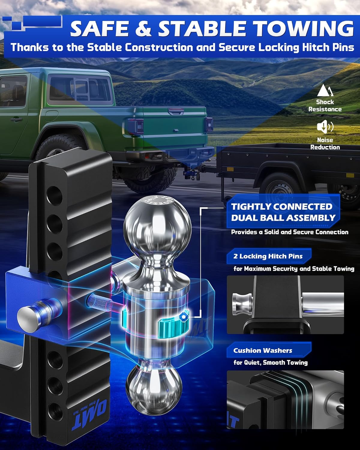 Thumbnail 2 de Orion Motor Tech Adjustable Trailer Hitch (8 in drop/rise) for 2 in receiver, Class 3/4